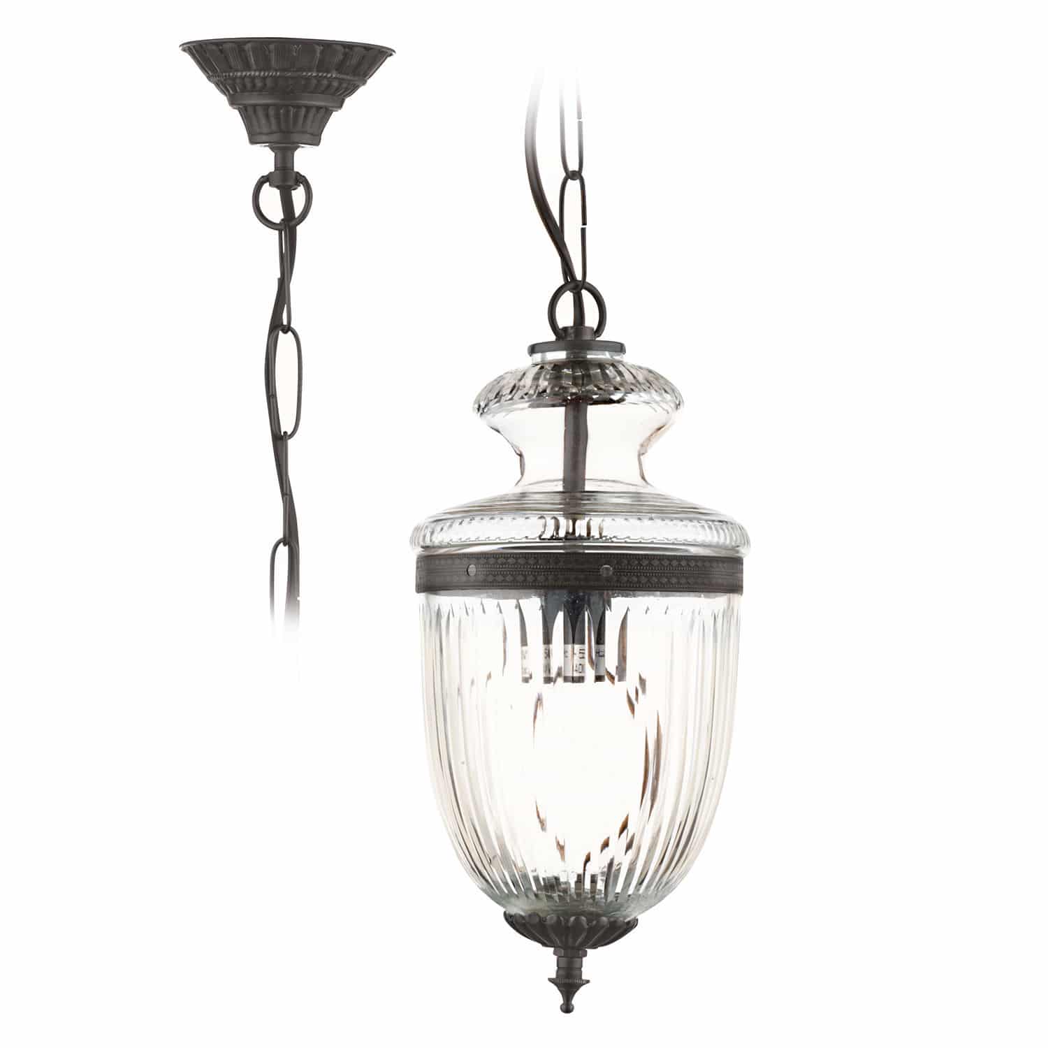 Hanglamp Marcel Glazen hanglamp met zwarte metalen elementen, decoratieve plafondlamp in vintage stijl