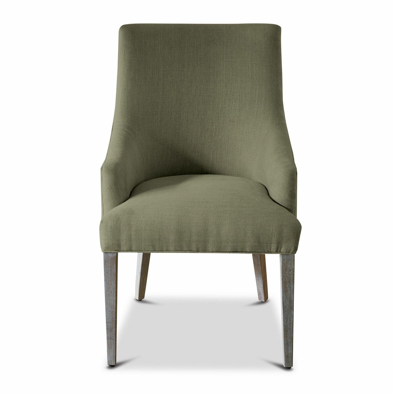 groen Groene gestoffeerde Hyeres stoel met houten poten, comfortabele zitmeubel voor woonkamer