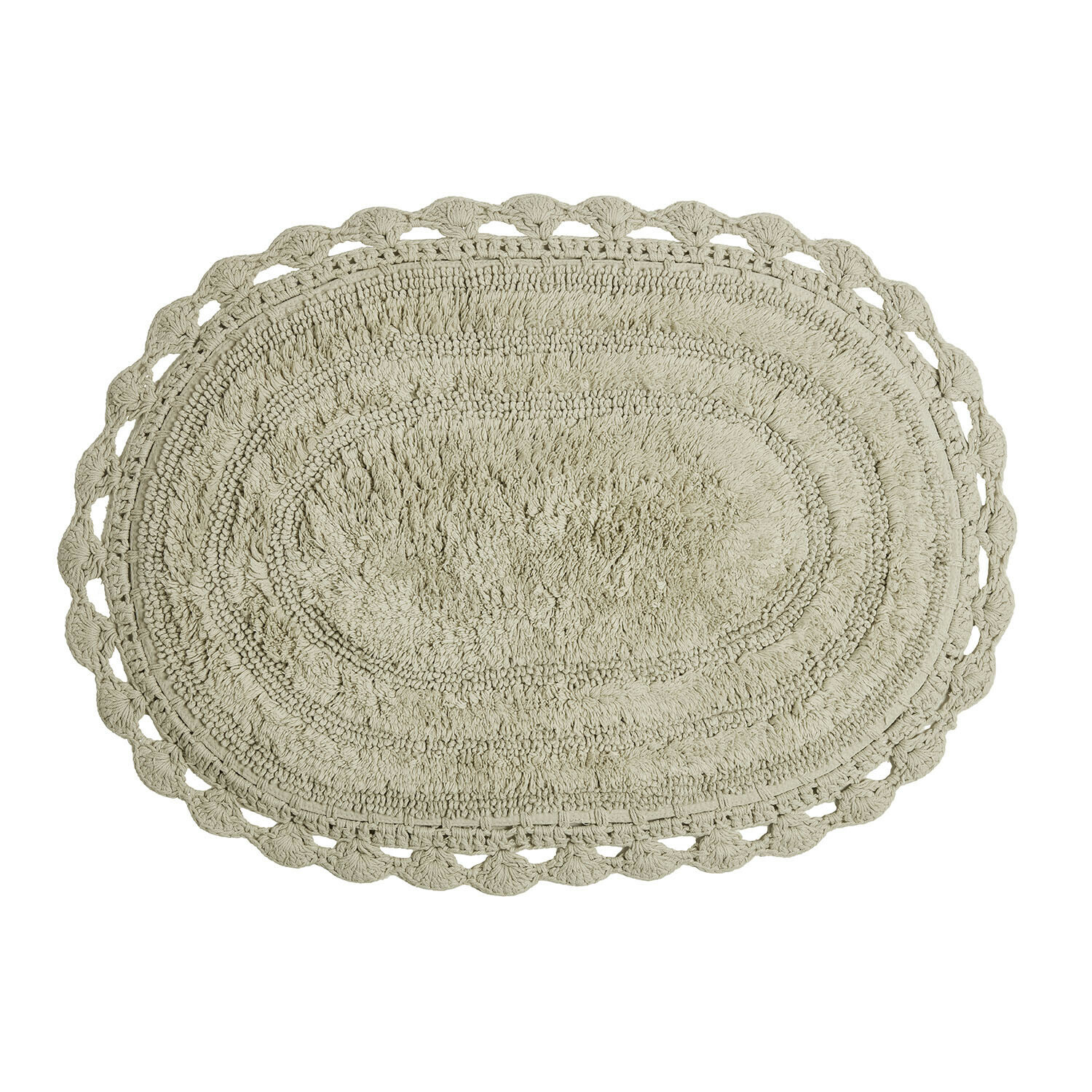 Grijze ovale badmat Calouise van zacht materiaal met decoratieve rand, antislip