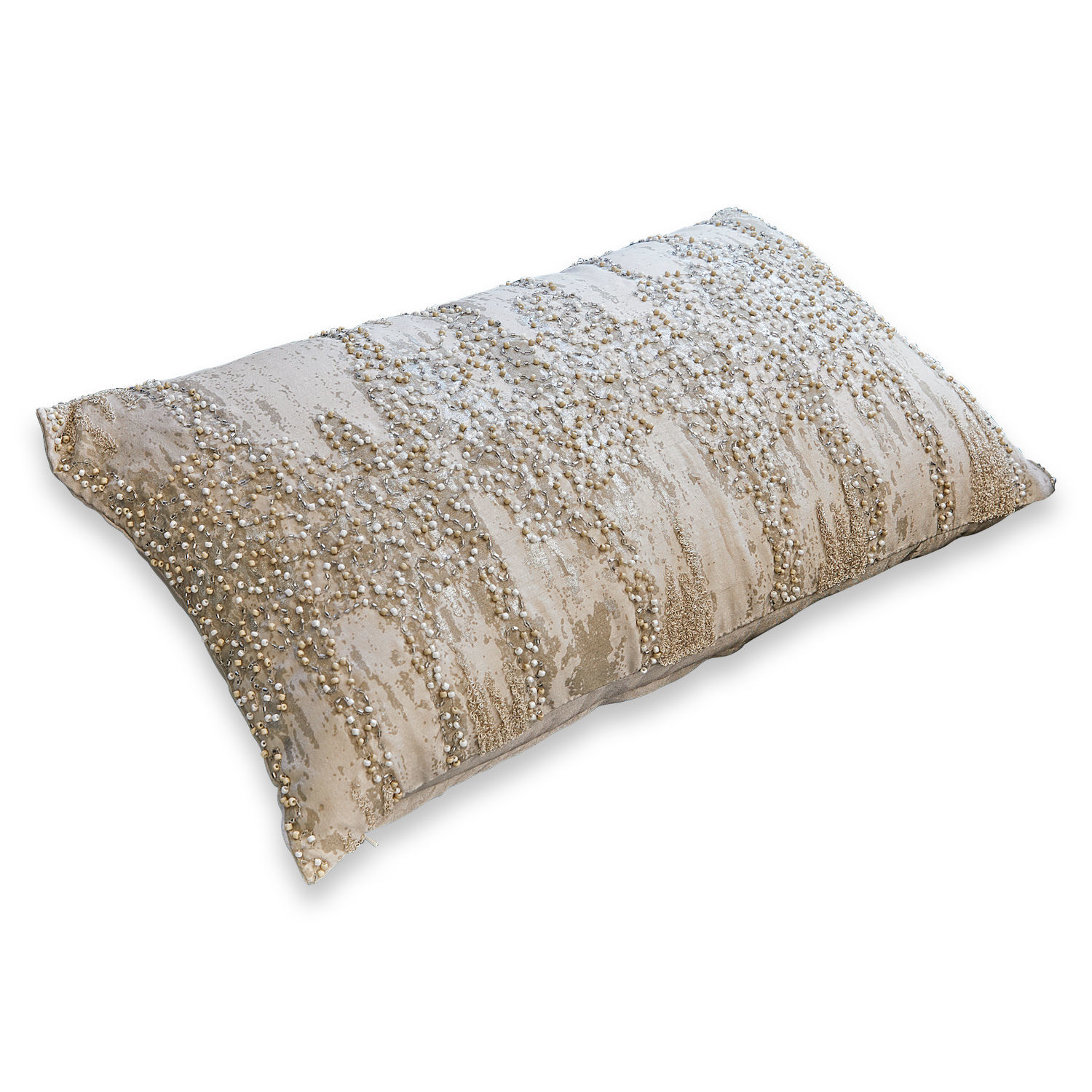 Kussenhoes Aparan Beige sierkussen met kralen en pailletten, zachte stof, stijlvolle woonaccessoire
