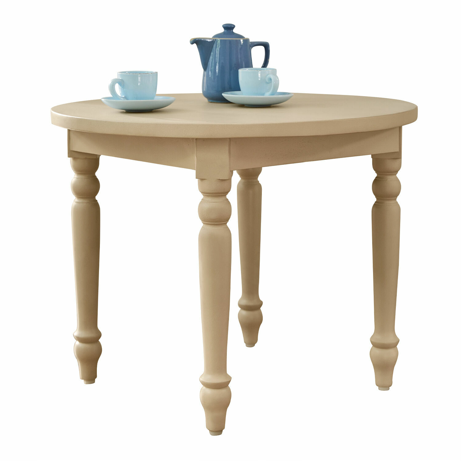 Kindertafel Sourila Beige ronde houten tafel met sierlijke poten, geschikt voor koffie en thee in de woonkamer