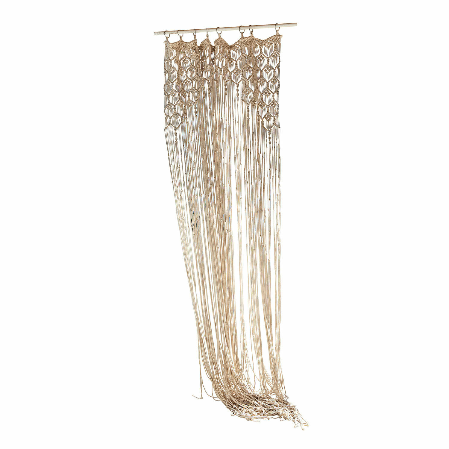 Gordijn Manville Beige katoenen macramé wanddecoratie met lange franjes voor aan de muur