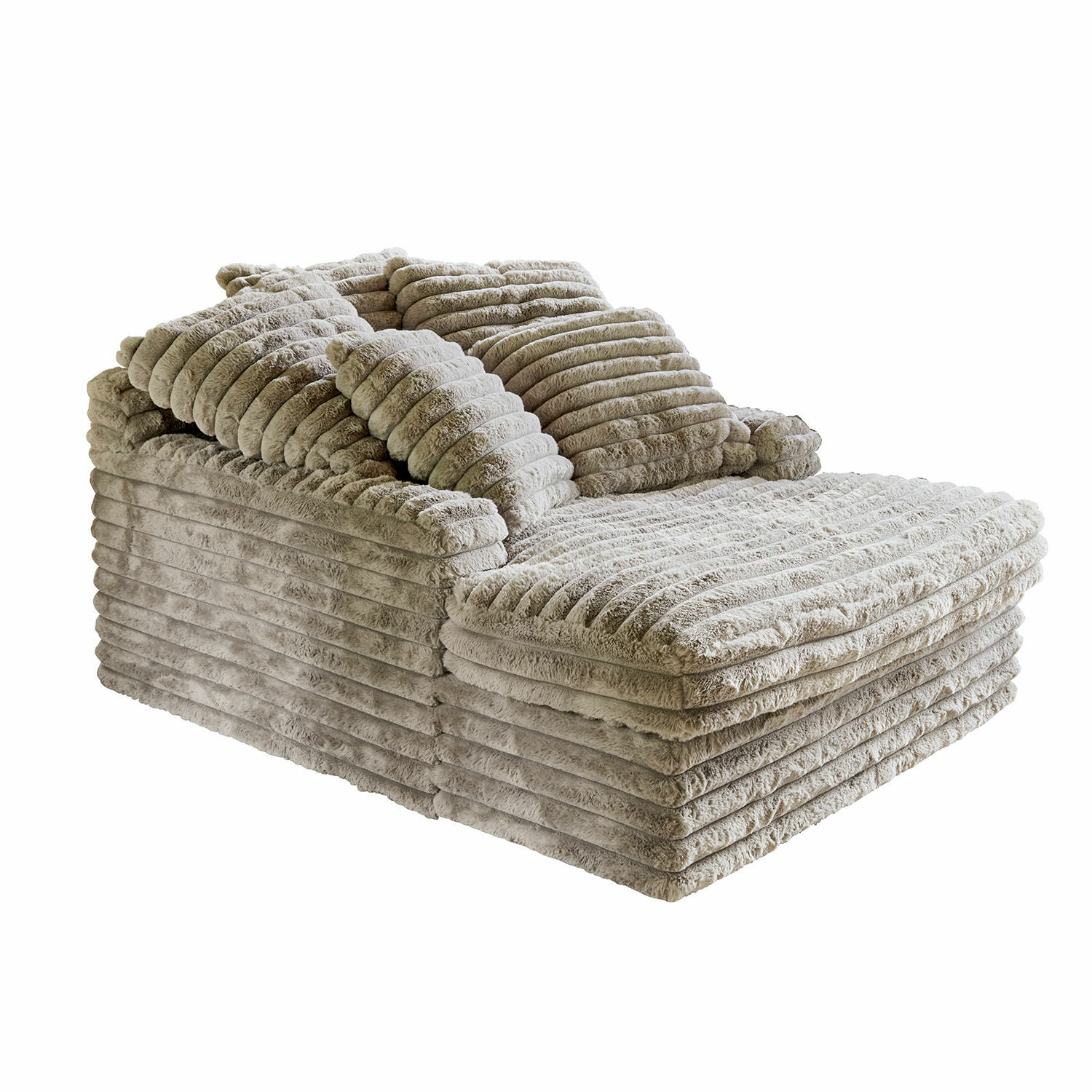 Chaise longue Woodminster Beige pluche bank met kussens, modern comfortabel meubel voor woonkamer
