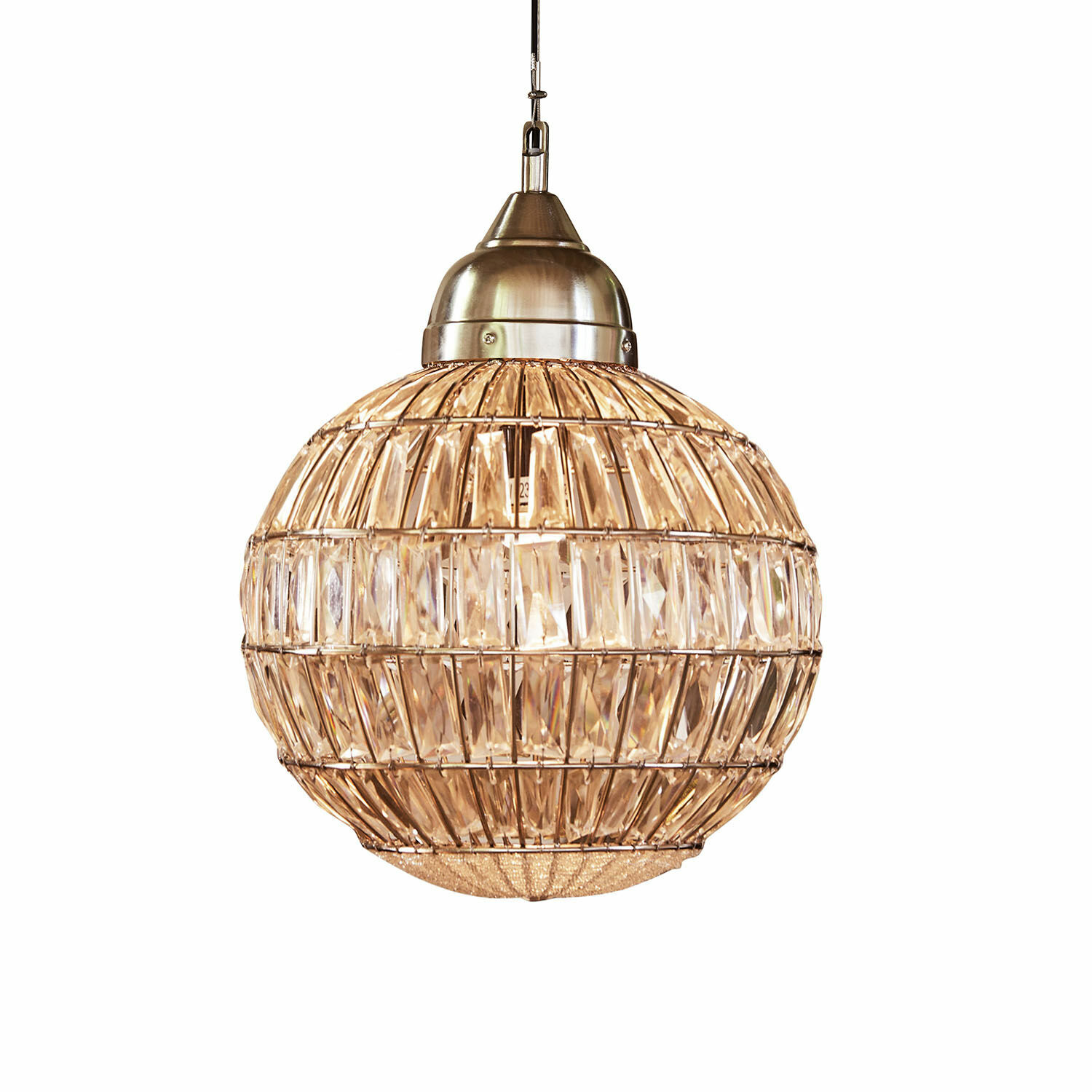 Hanglamp Lanebrook Ronde hanglamp van glas en messingkleurig metaal, moderne decoratieve verlichting