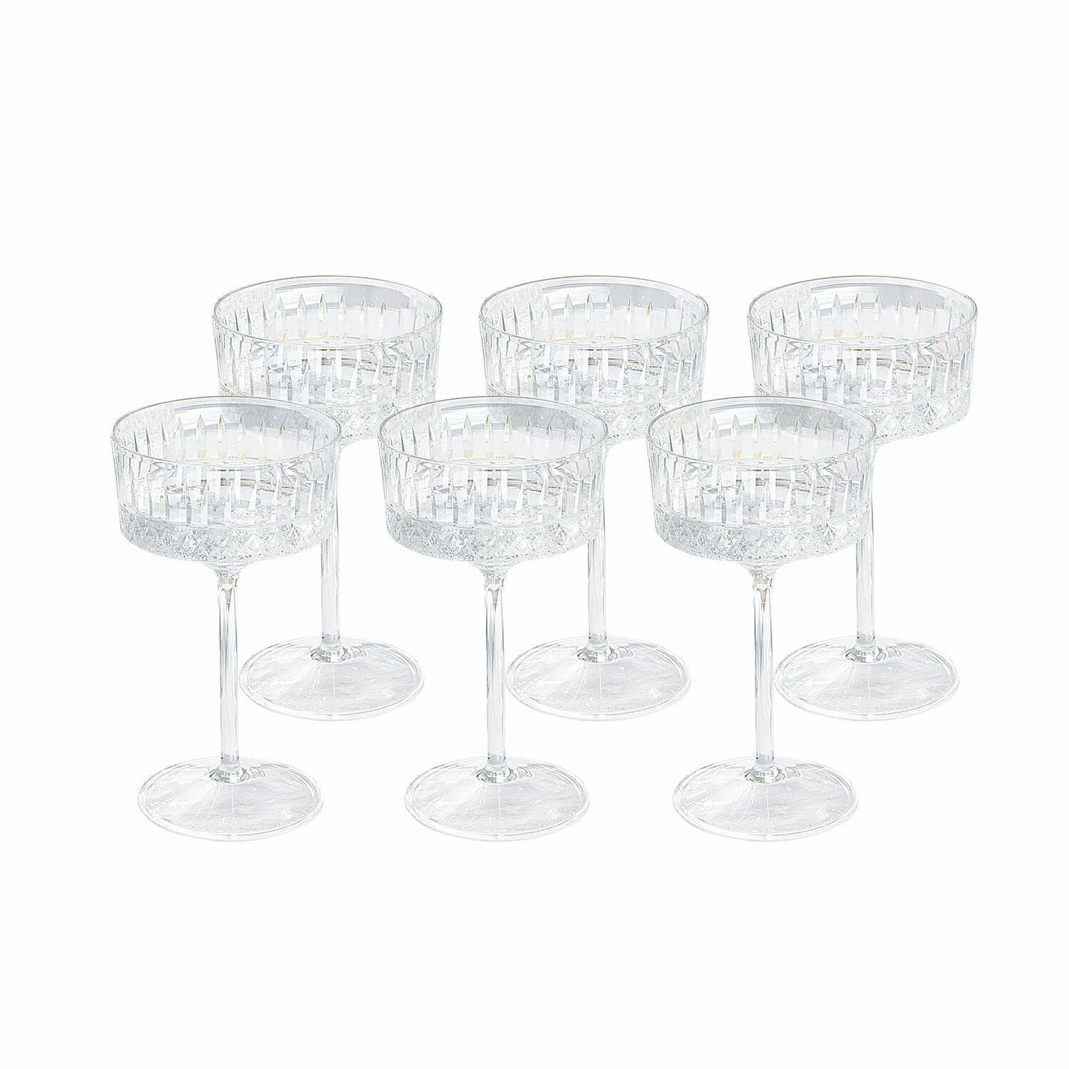 Champagneglas set van 6 Deion Set van zes transparante kristallen champagneglazen met decoratief patroon en steel
