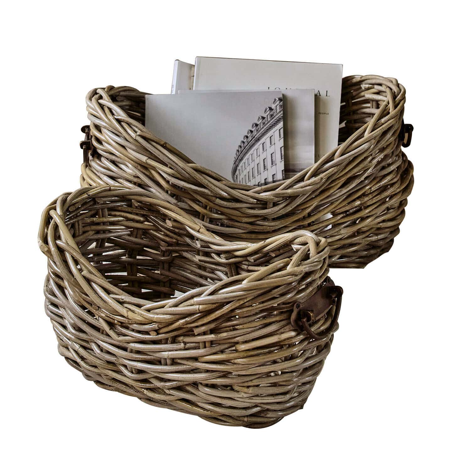 Mand set van 2 Bellorie Set van twee natuurlijke rieten manden voor het opbergen van boeken en decoraties