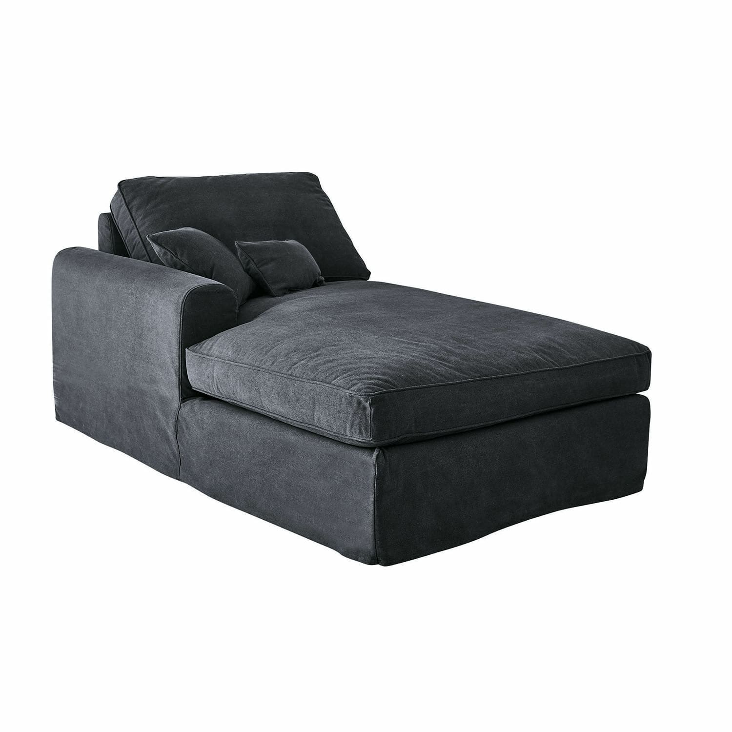 Chaise longue Seaford Donkergrijze chaise longue van zachte stof voor ontspanning, modern meubel voor woonkamer