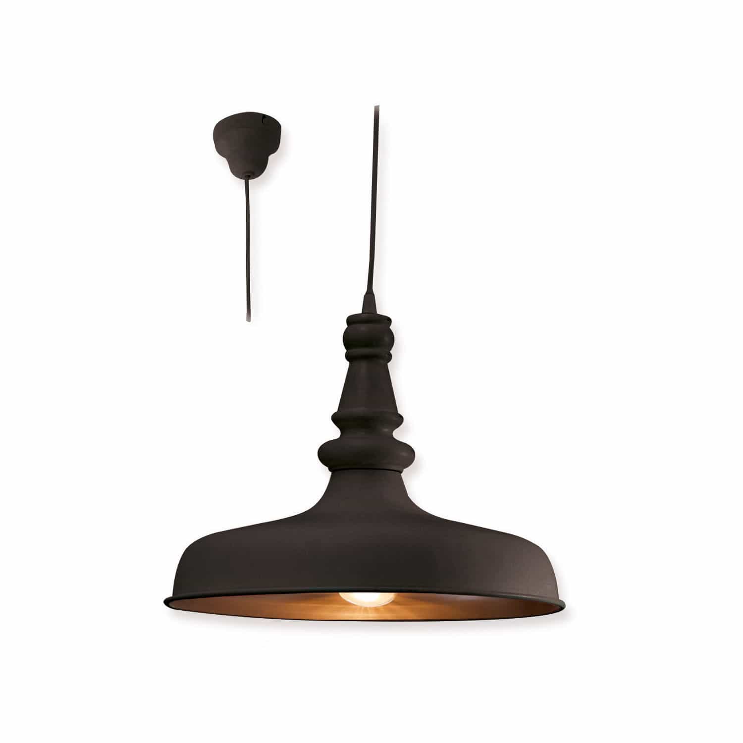 Hanglamp Camryn Zwarte metalen hanglamp met decoratieve kap en warm licht voor binnen