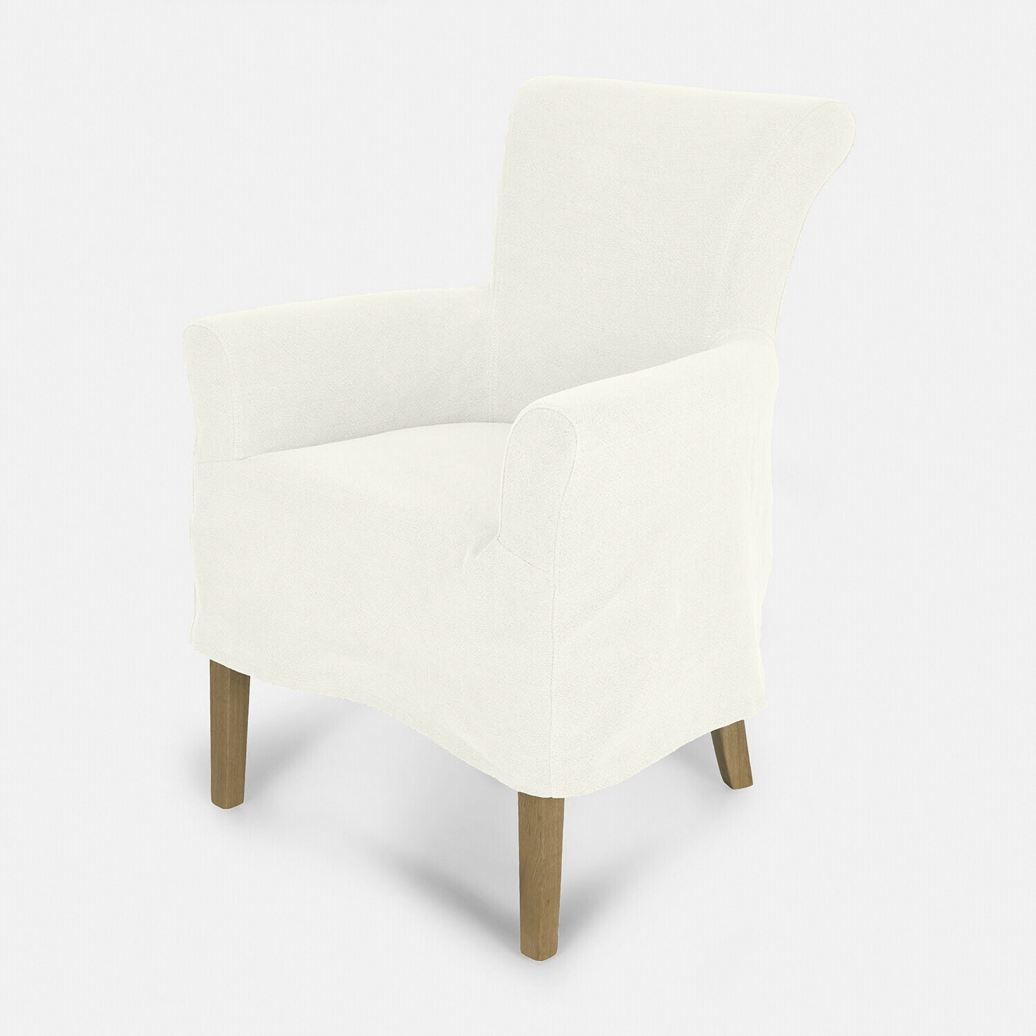 Witte stoffen fauteuil met houten poten, comfortabele woonkamerstoel