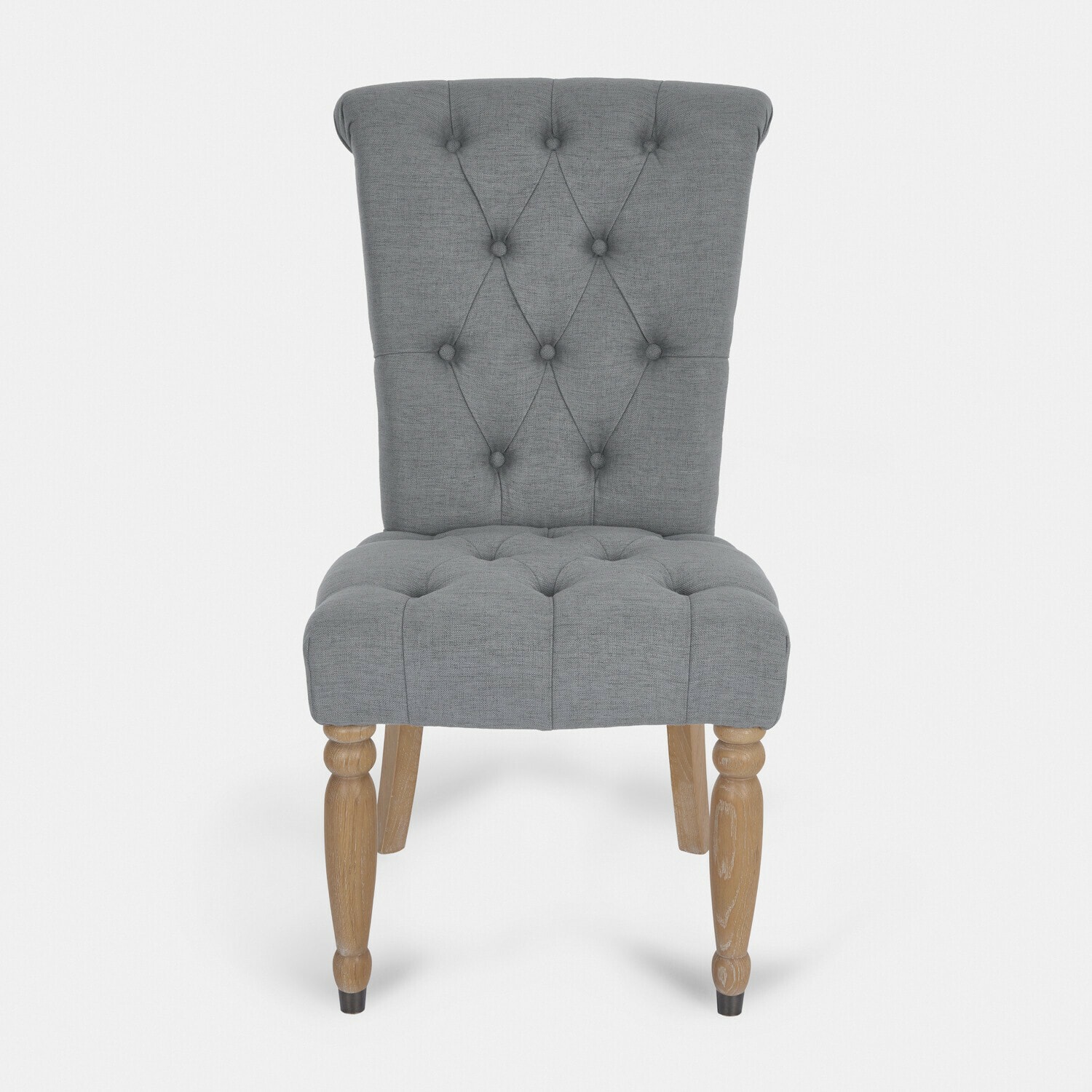 Stoel Claville Grijze gestoffeerde stoel met houten poten in vintage stijl voor woonkamer en eetkamer