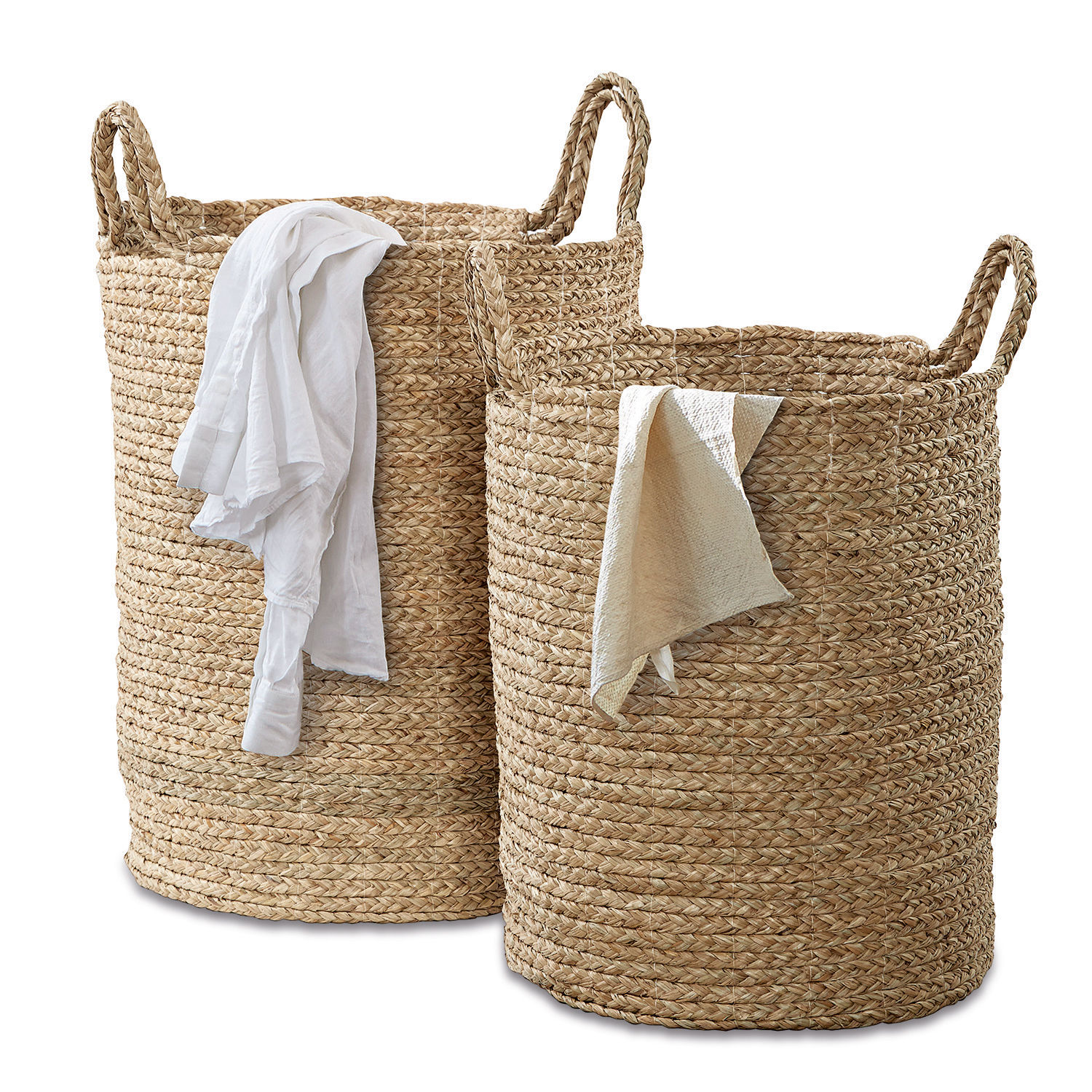Wasmand set van 2 Oakdale Set van twee grote manden van natuurlijk gevlochten zeegras in beige kleur voor opslag