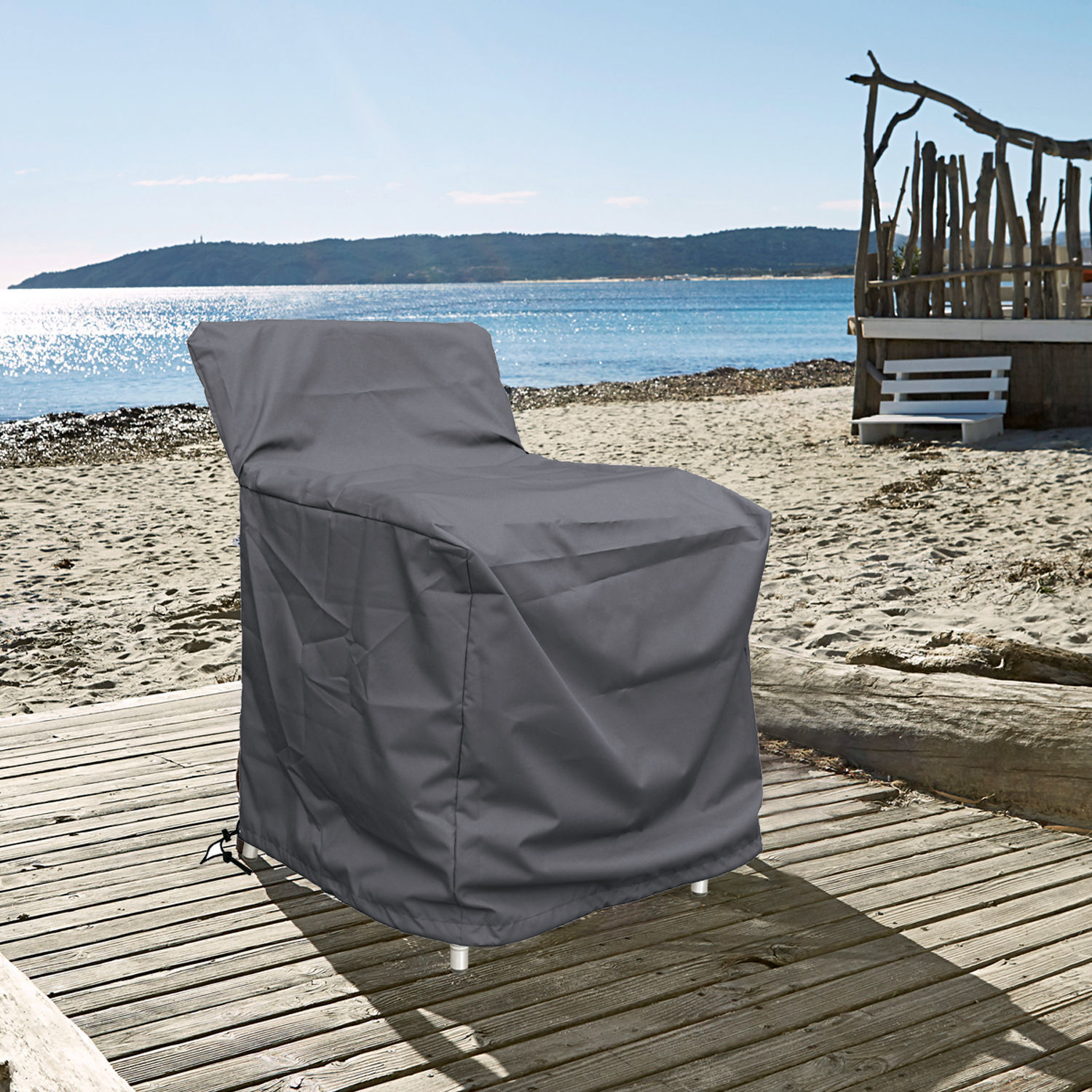 Hoes Morinville Grijze waterdichte meubelhoes voor tuinmeubilair op houten terras aan het strand ter bescherming