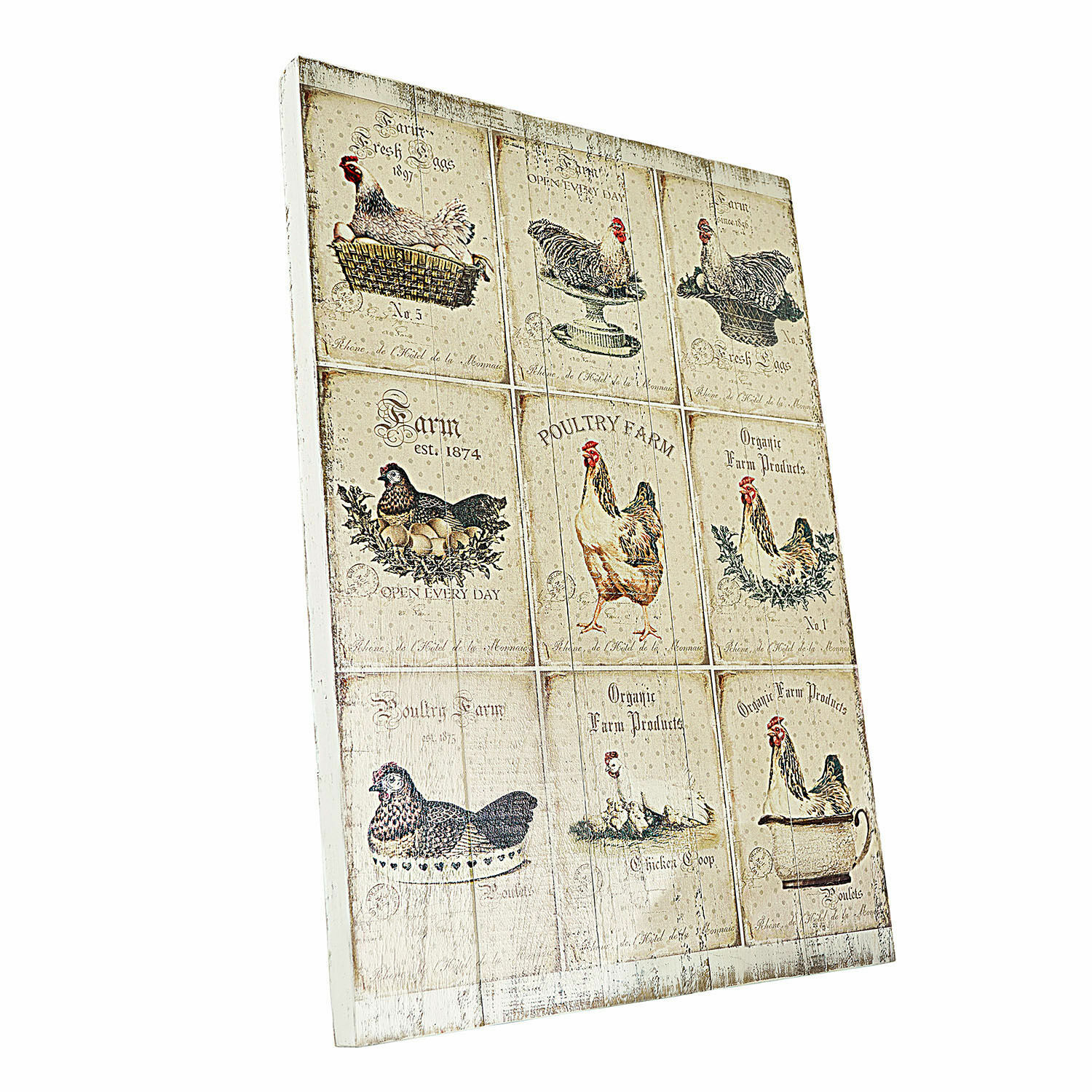 Decoboard Montesse Decoratief houten bord met kippenmotieven en vintage teksten voor keuken en huis