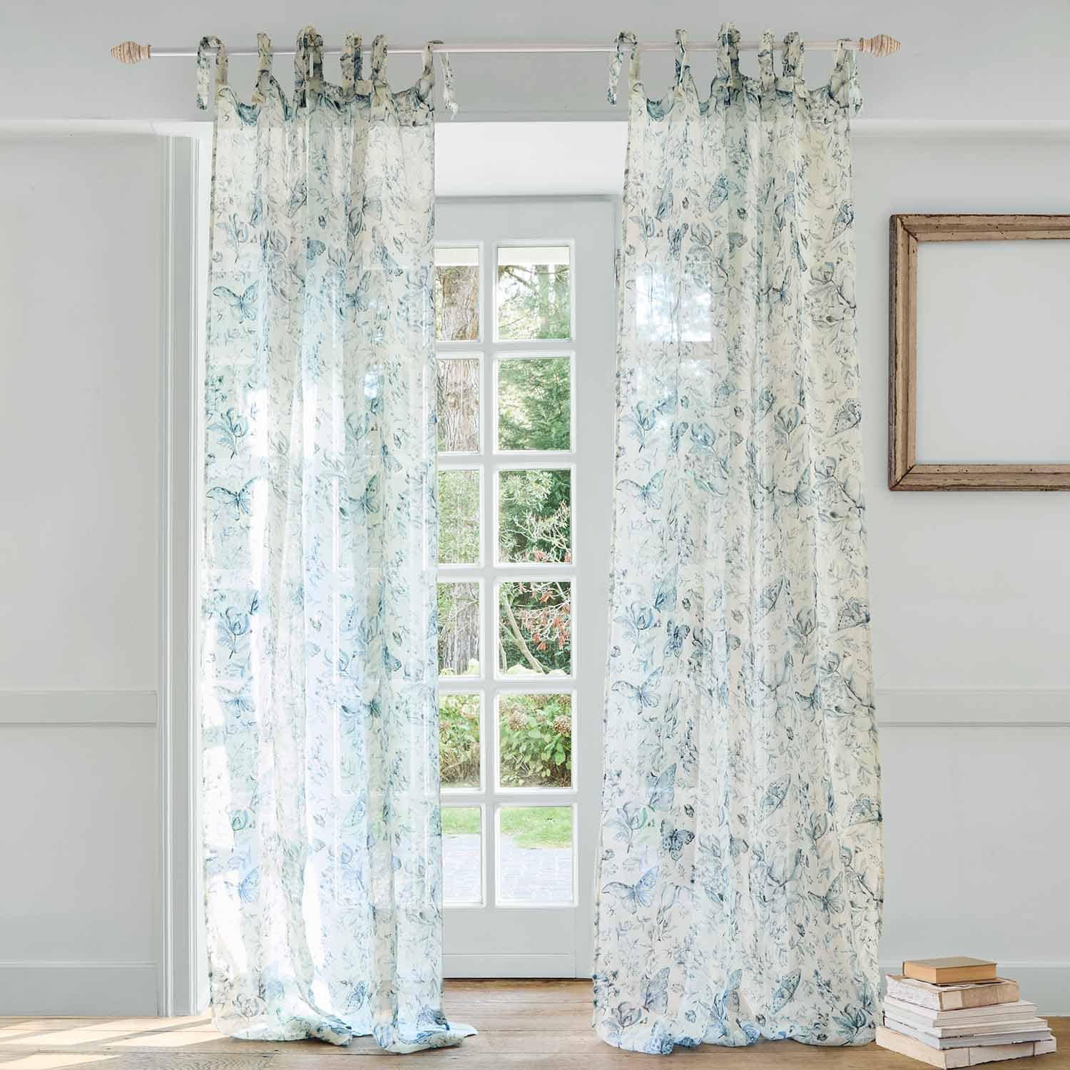 Transparante gordijnen met blauw vlindermotief, lichte stoffen voor woonkamerdecoratie