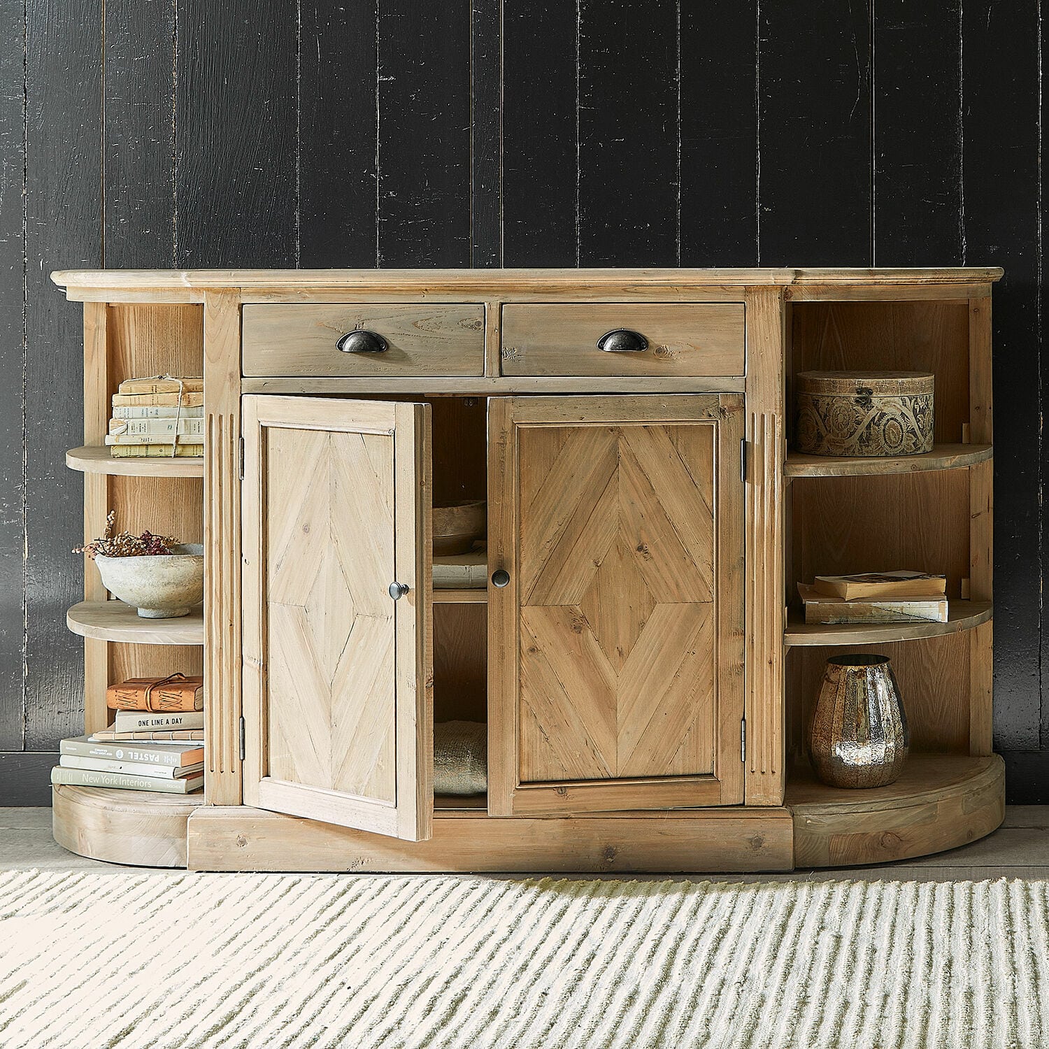 Lage kast Tressique Dressoir van natuurlijk hout met planken en lades, praktische opbergmeubel voor woonkamer