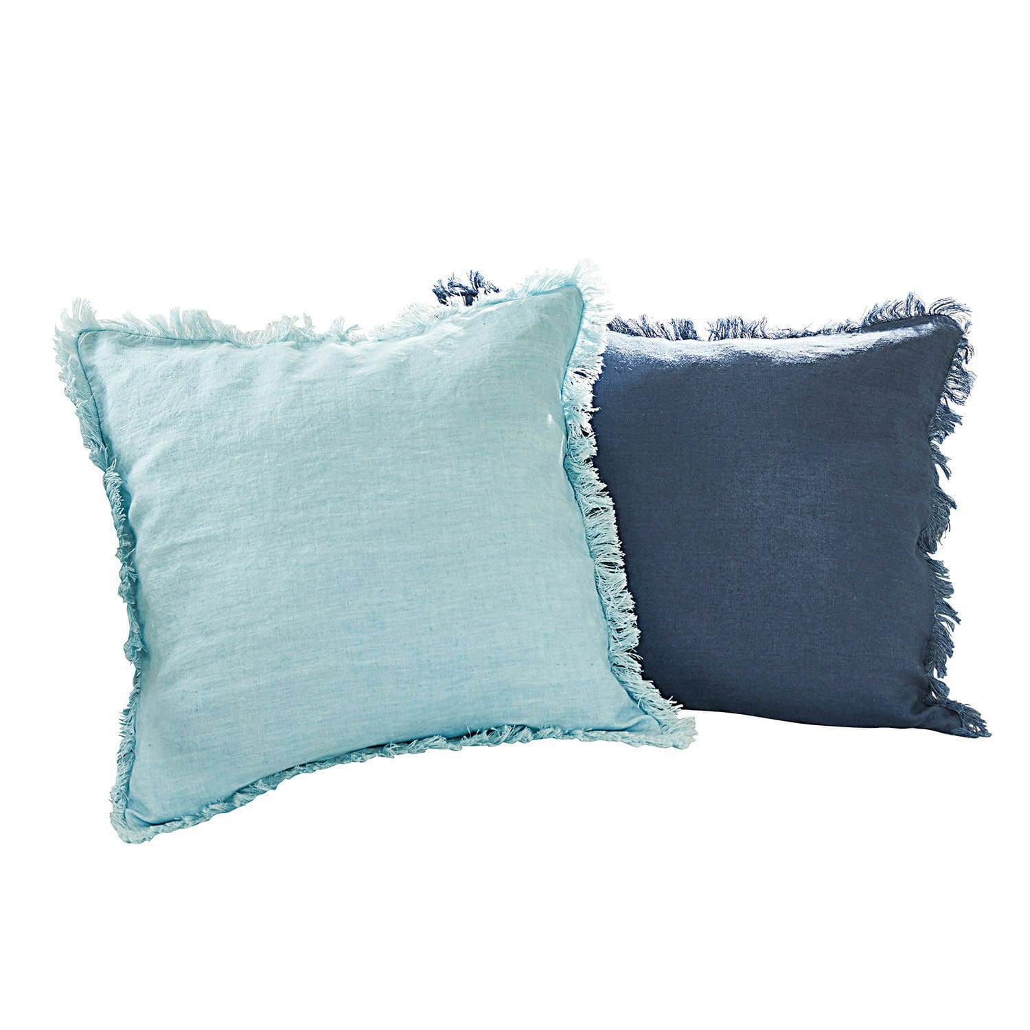 Kussenhoes set van 2 Quebo Set van twee decoratieve linnen kussens met franjes in lichtblauw en donkerblauw