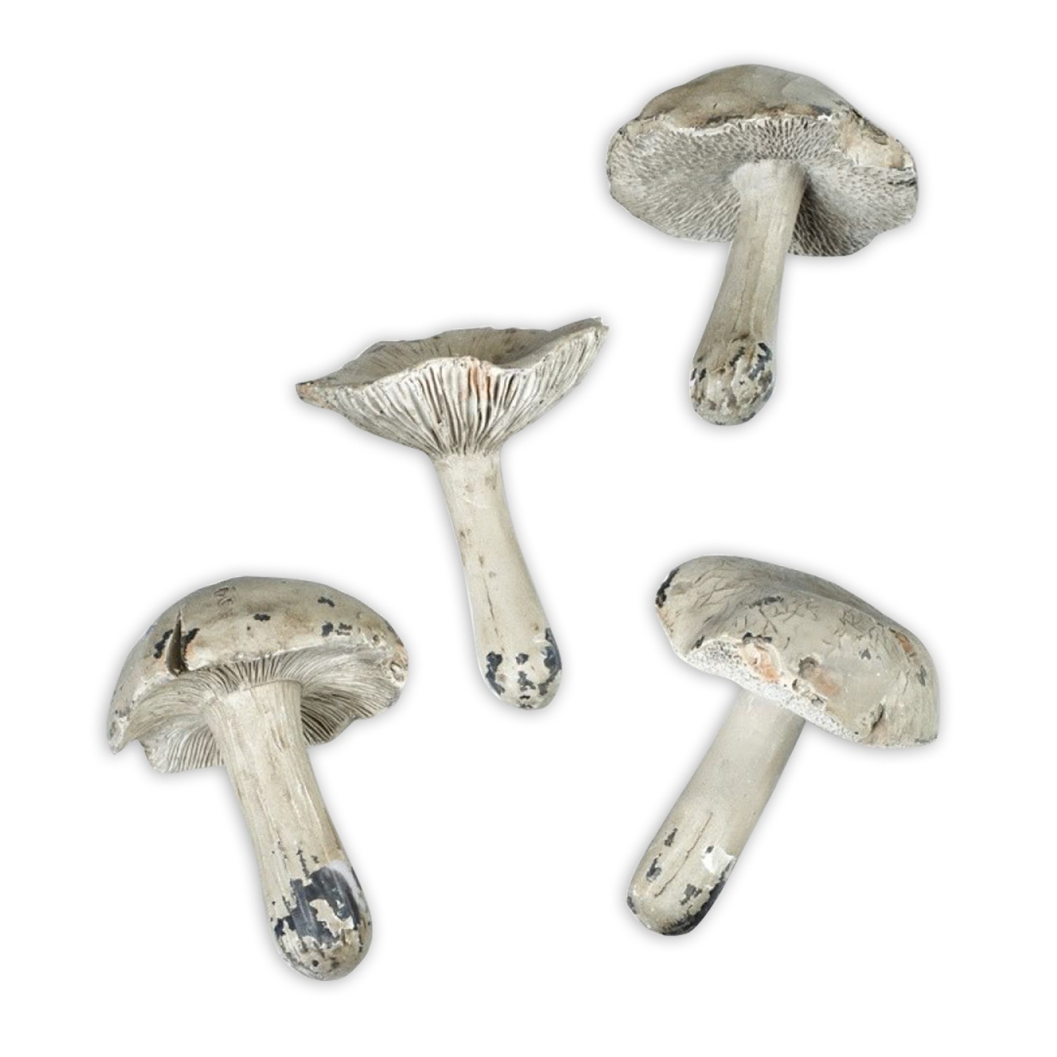 Decoratieve grijze paddenstoelen met verweerde look, decoratie voor binnen en tuin