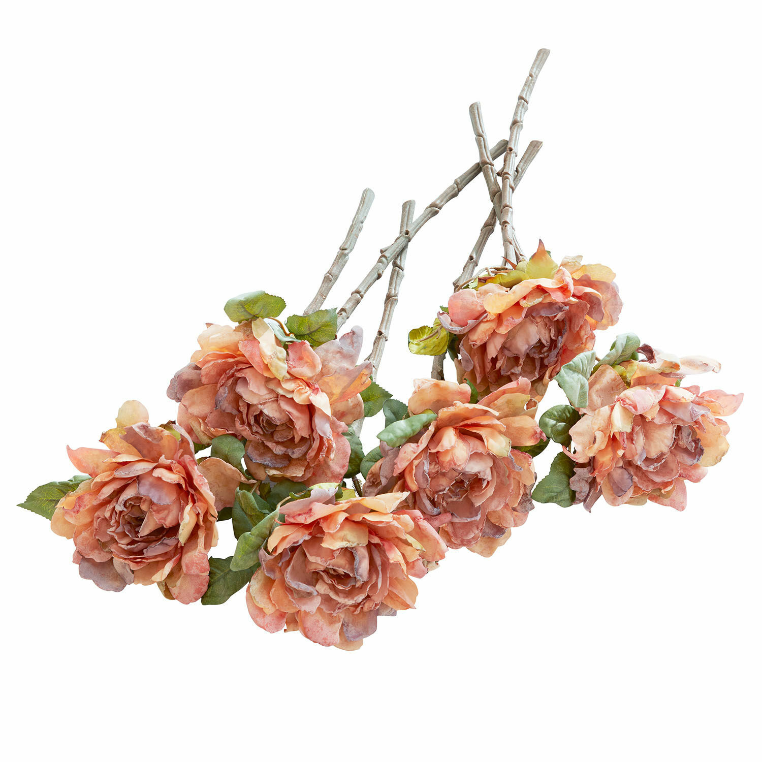 Decoratieve bloem set van 6 Mervix Boeket kunstmatige perzikrozen met groene bladeren en beige stelen voor decoratie