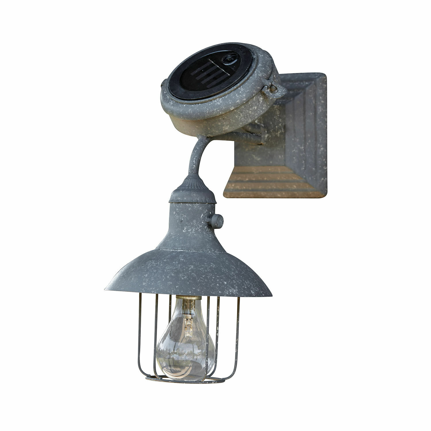 Solar-wandlantaarn Anniviers Grijze metalen wandlamp met kap en beschermbeugel voor buitenverlichting
