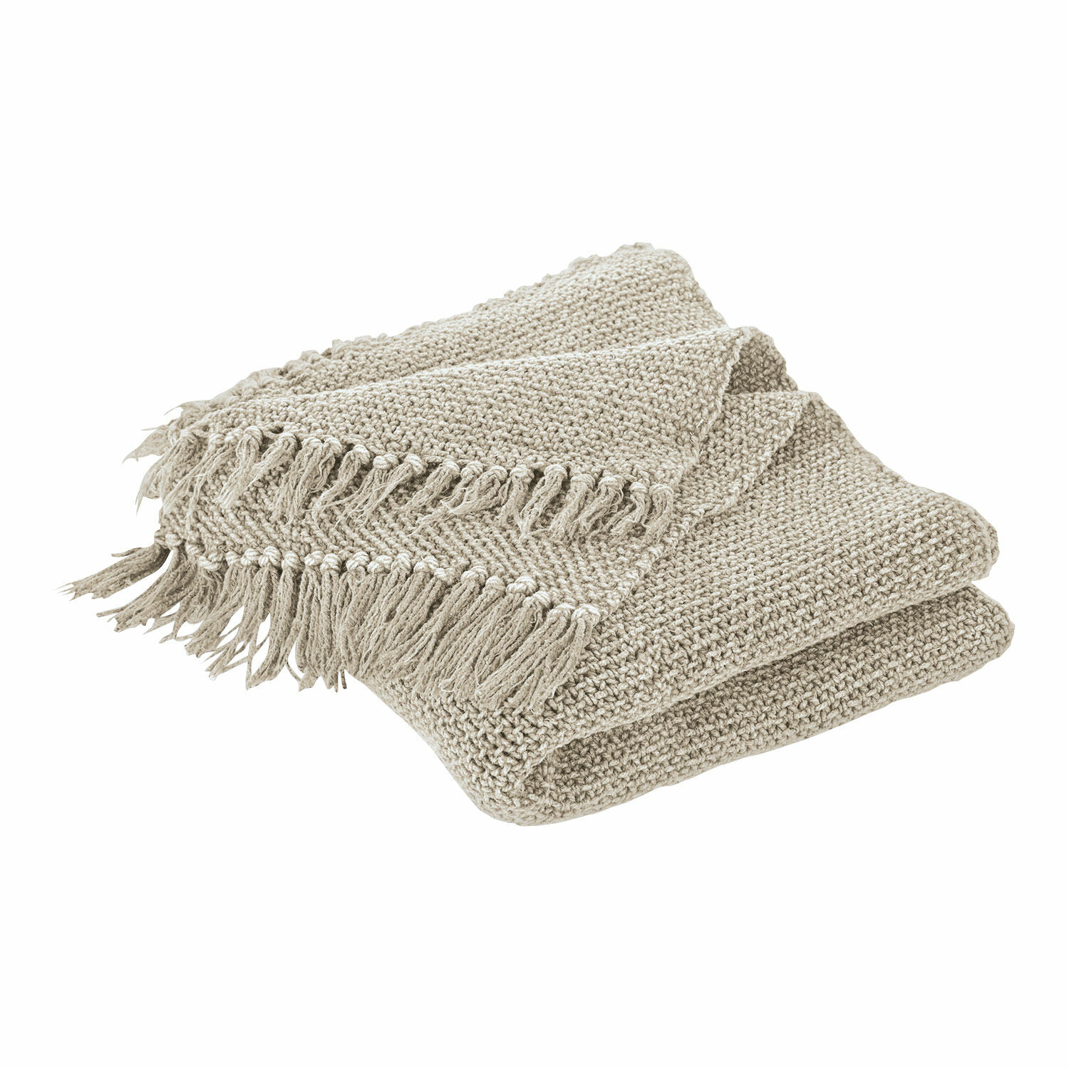 Plaid Kendall Beige plaid met franjes van zacht materiaal, perfect voor decoratie en warmte in huis