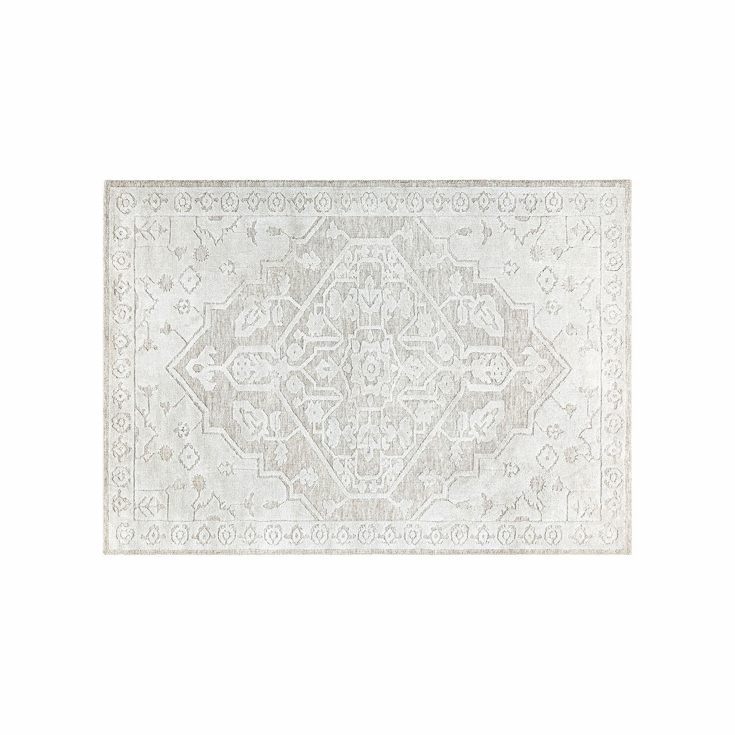 Vloerkleed Armidale Decoratief vloerkleed in lichte beige tinten met geometrisch patroon, zacht materiaal, vintage stijl