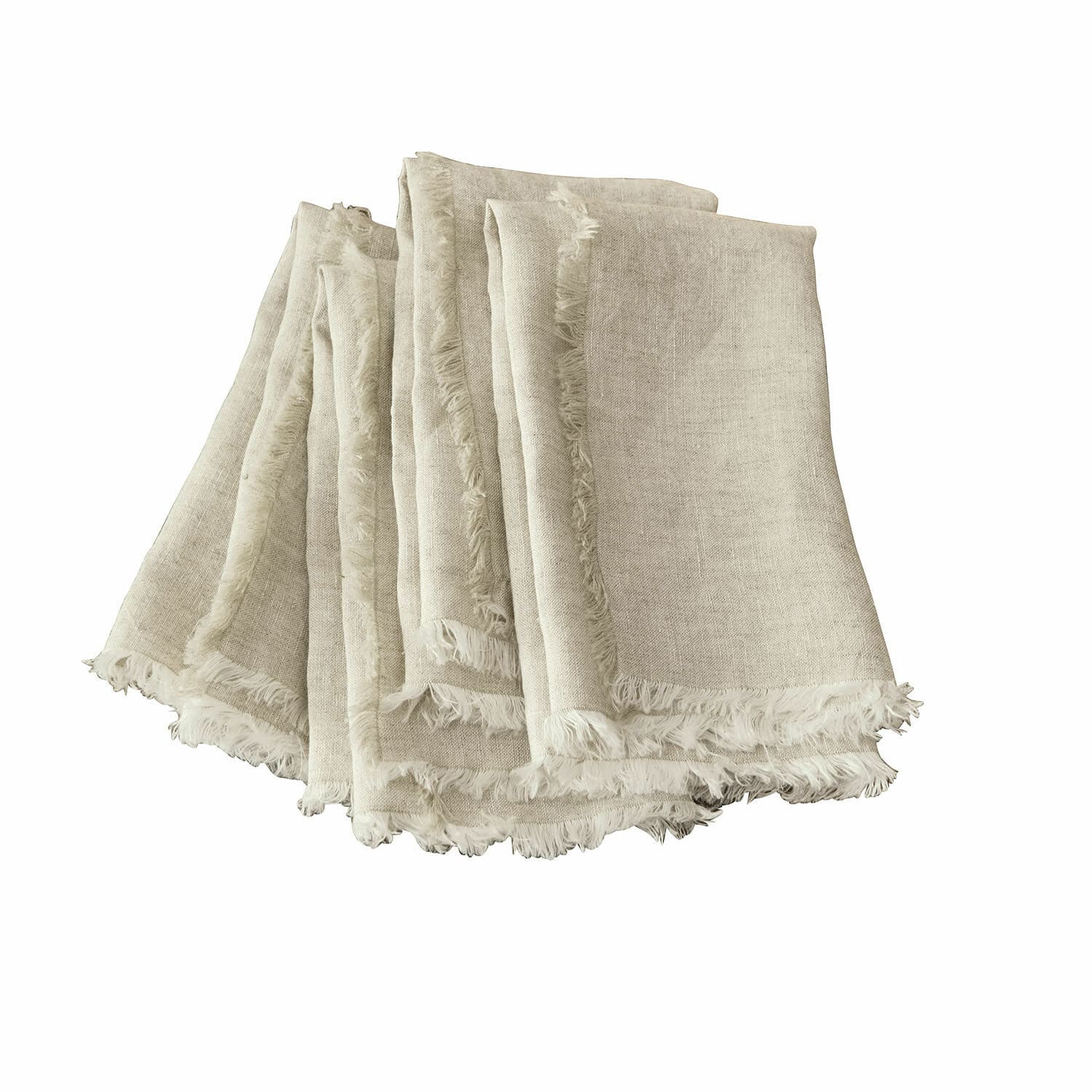 Servet set van 4 Largo Set beige linnen servetten met franjes, perfect voor tafeldecoratie en interieur.