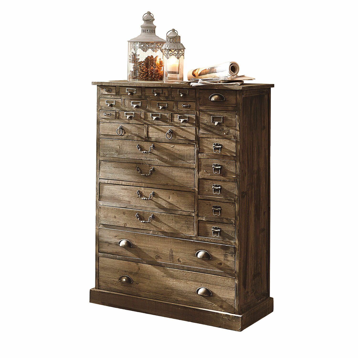 Bruine Darling ladekast van hout met veel lades en metalen handgrepen voor opbergruimte