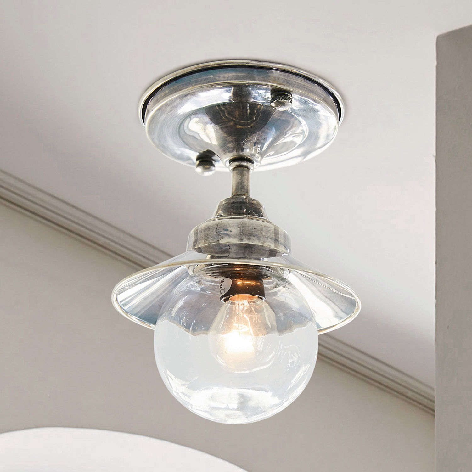 Hanglamp Melkior Metalen plafondlamp met doorzichtige glazen kap en gloeilamp in klassiek ontwerp