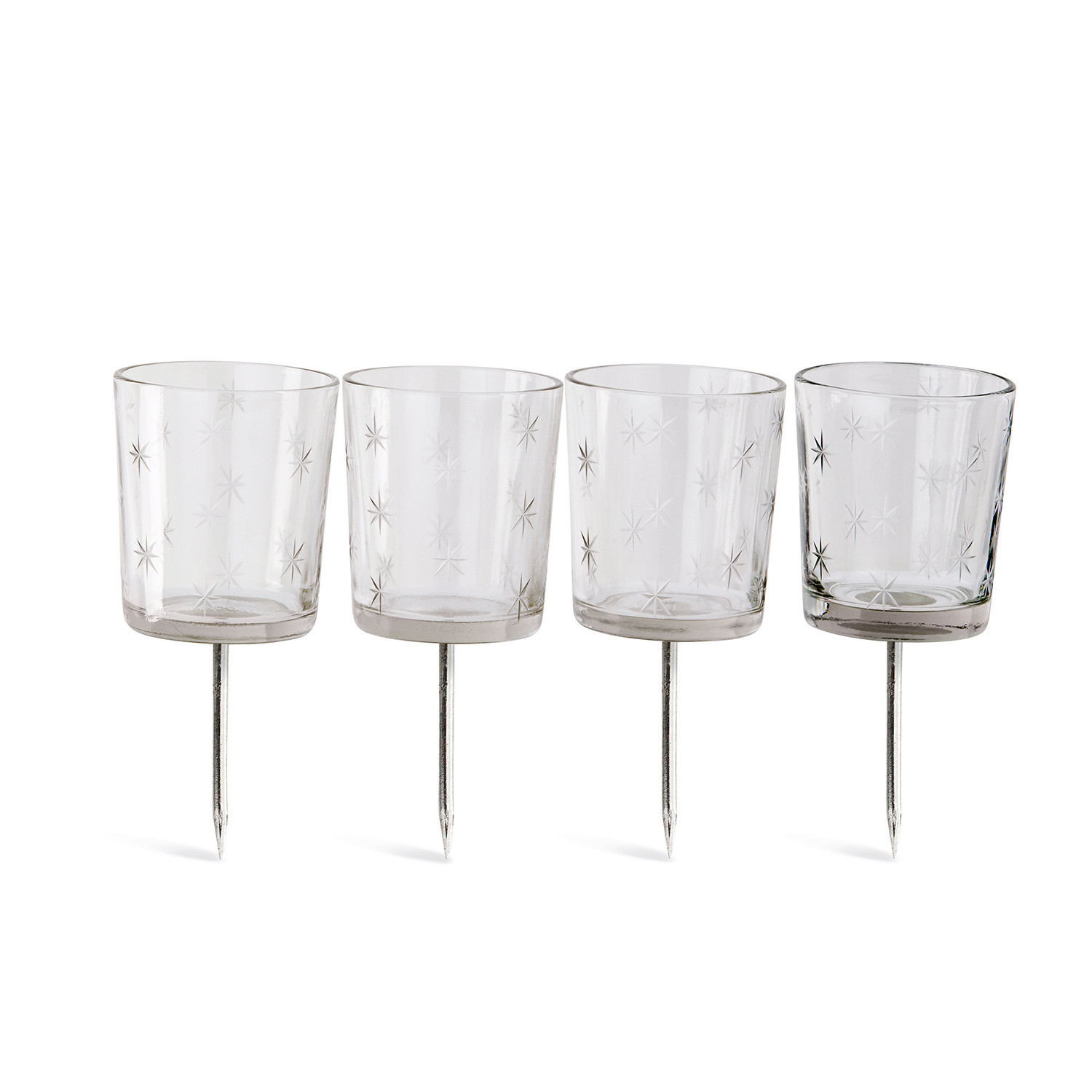 Insteekwindlicht set van 4 Fenella Set van 4 glazen theelichthouders met metalen pinnen en sterpatroon voor tuindecoratie