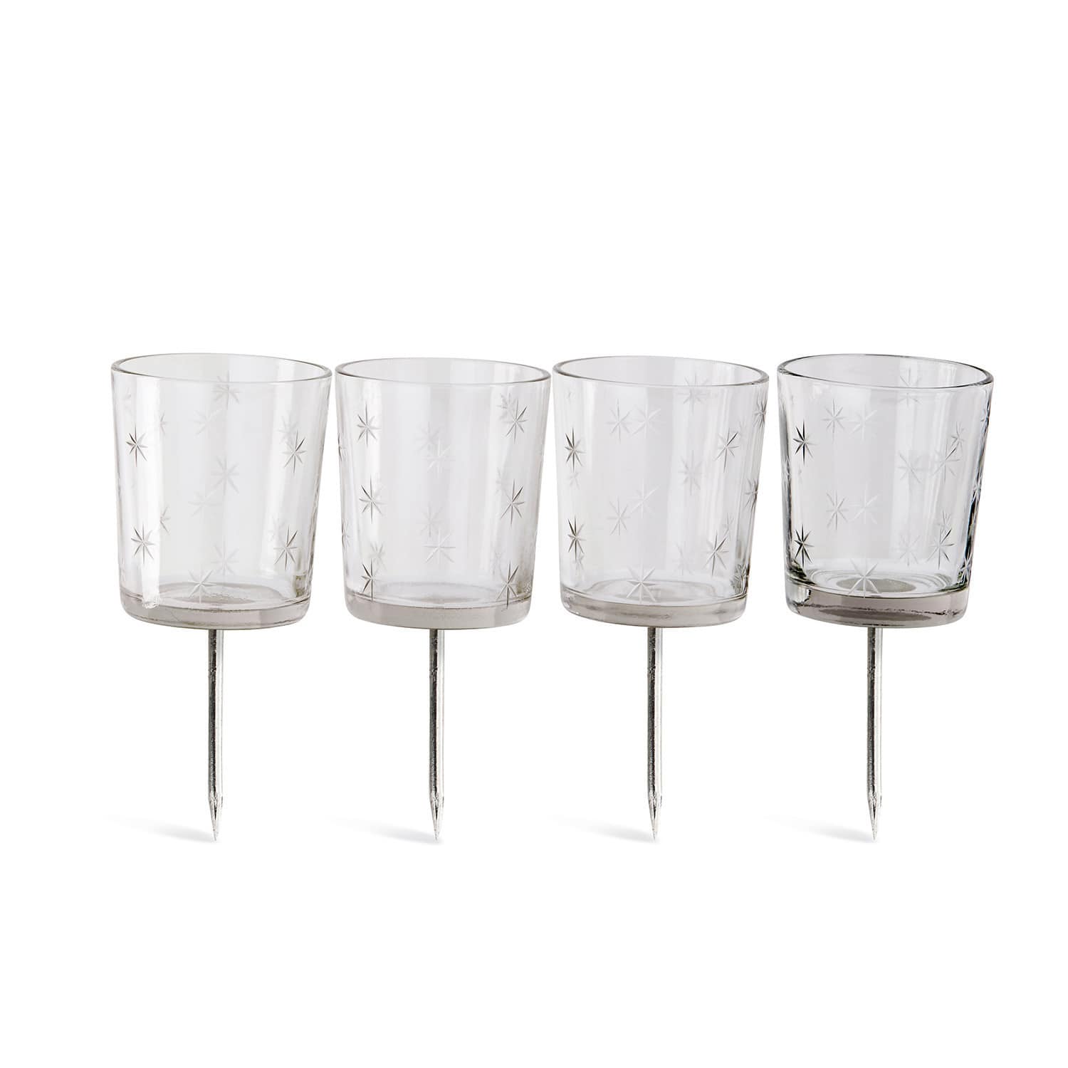 Insteekwindlicht set van 4 Fenella Set van 4 glazen theelichthouders met metalen pinnen en sterpatroon voor tuindecoratie