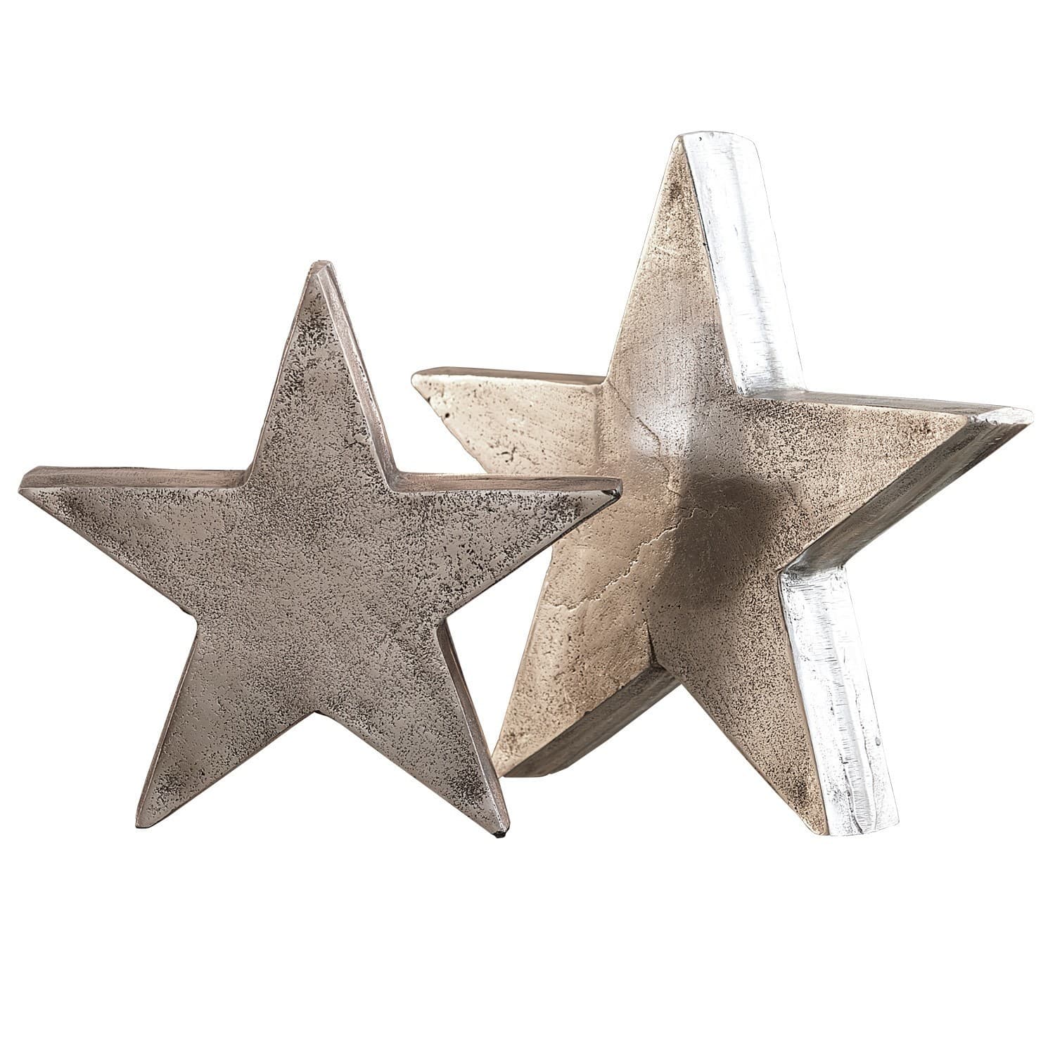 Decoratiester set van 2 Big Star Decoratieve metalen sterren in zilver en beige voor interieur- en kerstdecoratie
