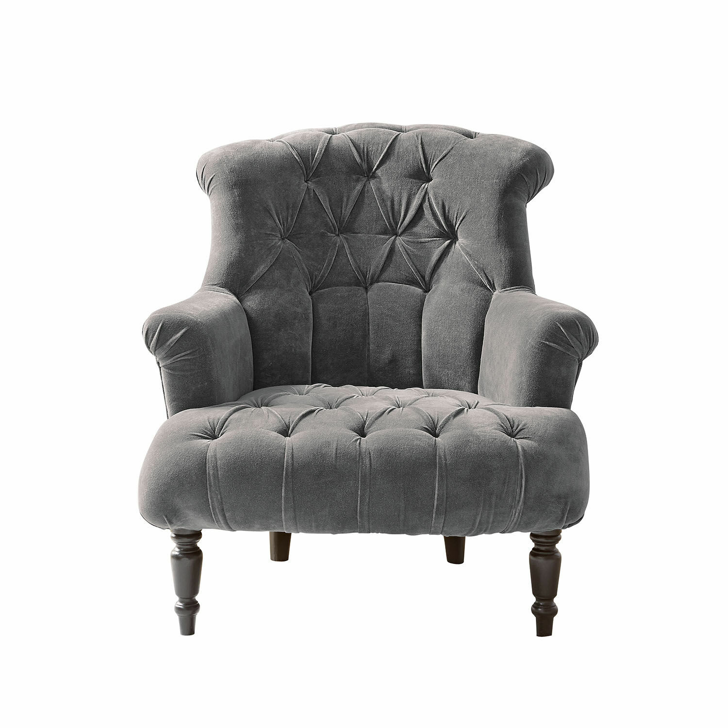 grijs Grijze Parranquet fauteuil van zachte stof met gestikte rugleuning en houten poten