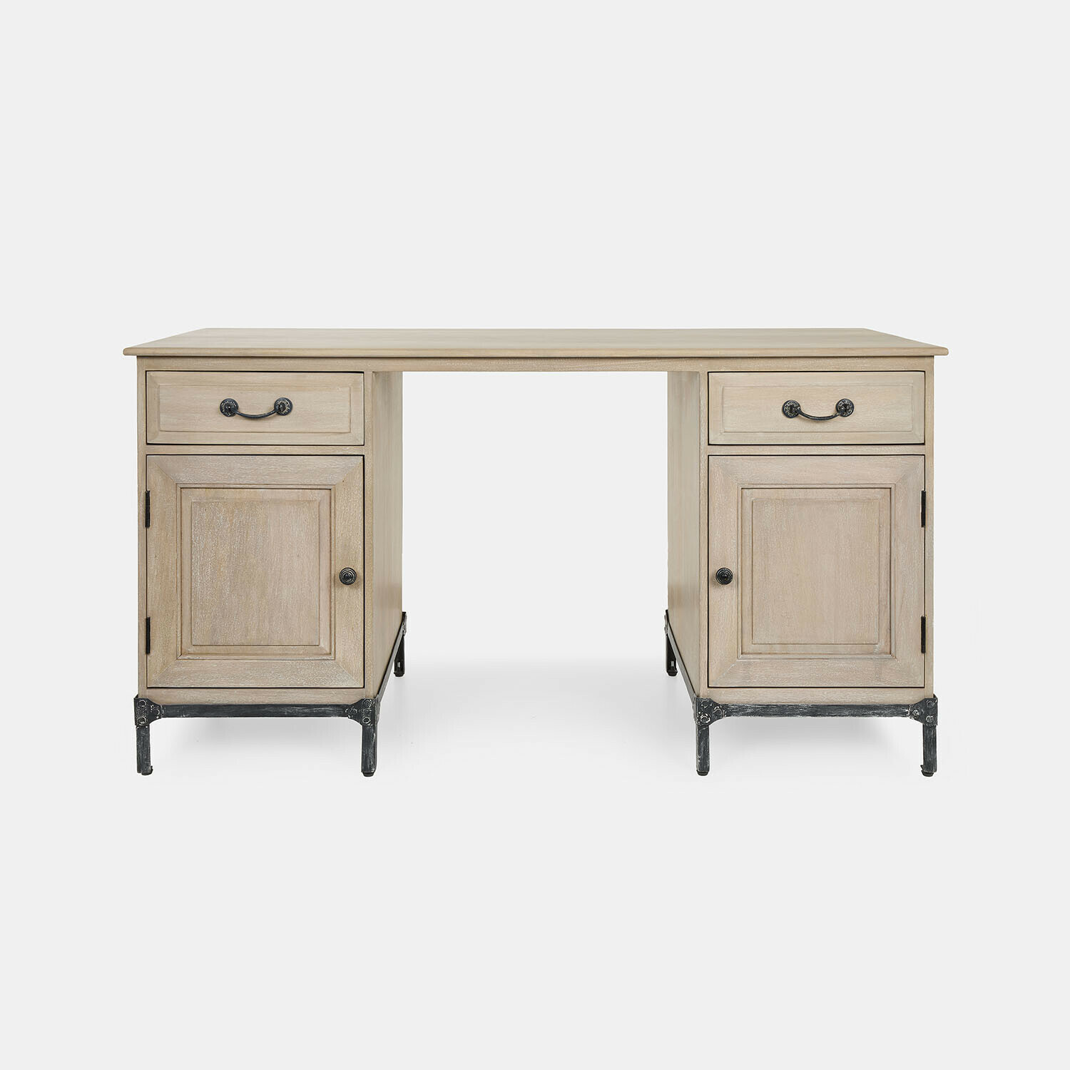 Bureau Aldrics Bureau van licht hout met lades en metalen poten, klassiek meubel voor kantoor of thuis