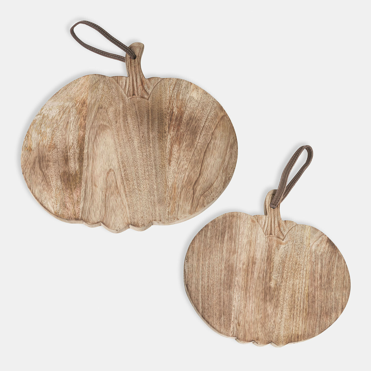 Snijplank set van 2 Pavolinos Houten snijplank in pompoenvorm met ophanglus, natuurlijke houtkleur