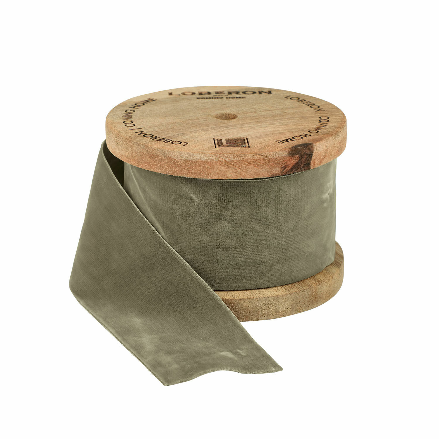 Fluwelen lint Phaedra Groene fluwelen lint op houten spoel voor decoratie en handwerk