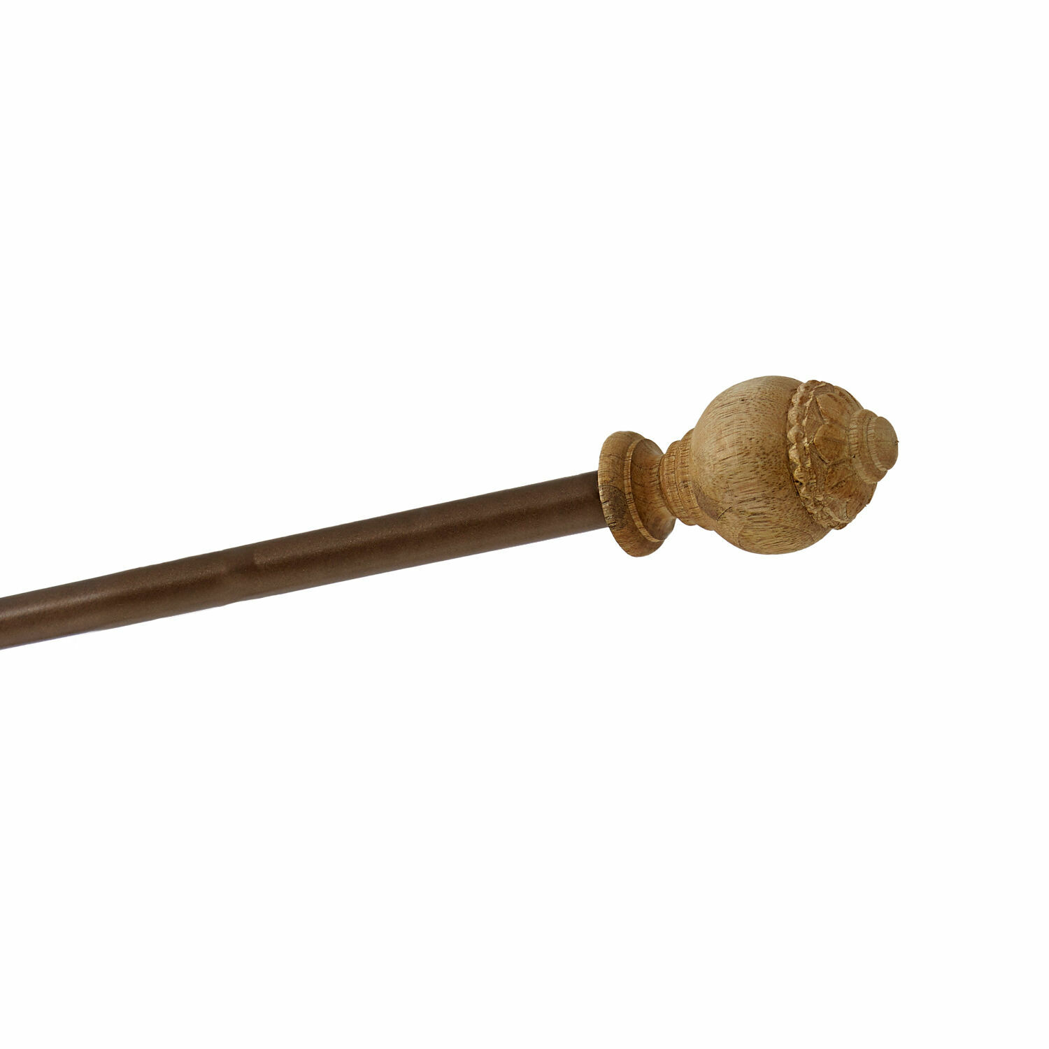 antiekbruin Antiekbruine houten gordijnroede met decoratieve uiteinden, stijlvolle woonaccessoire