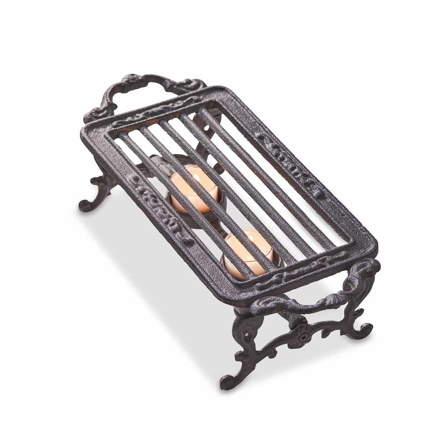 Rechaud Raimond Zwarte metalen kandelaar met twee kaarsen, decoratieve sierlijke standaard voor binnen