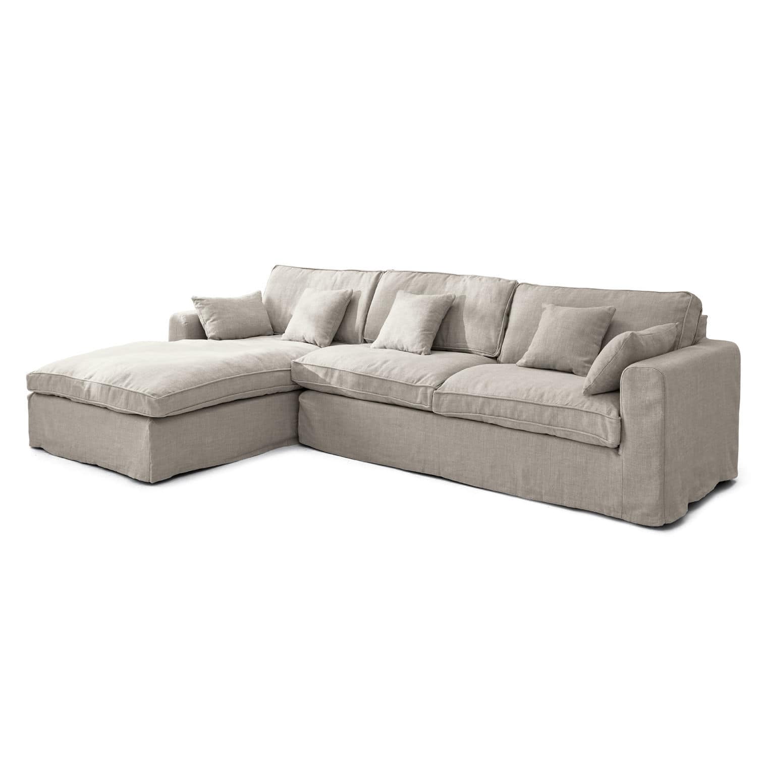 Bank Seaford Beige stoffen hoekbank met zachte kussens voor een comfortabele woonkamer