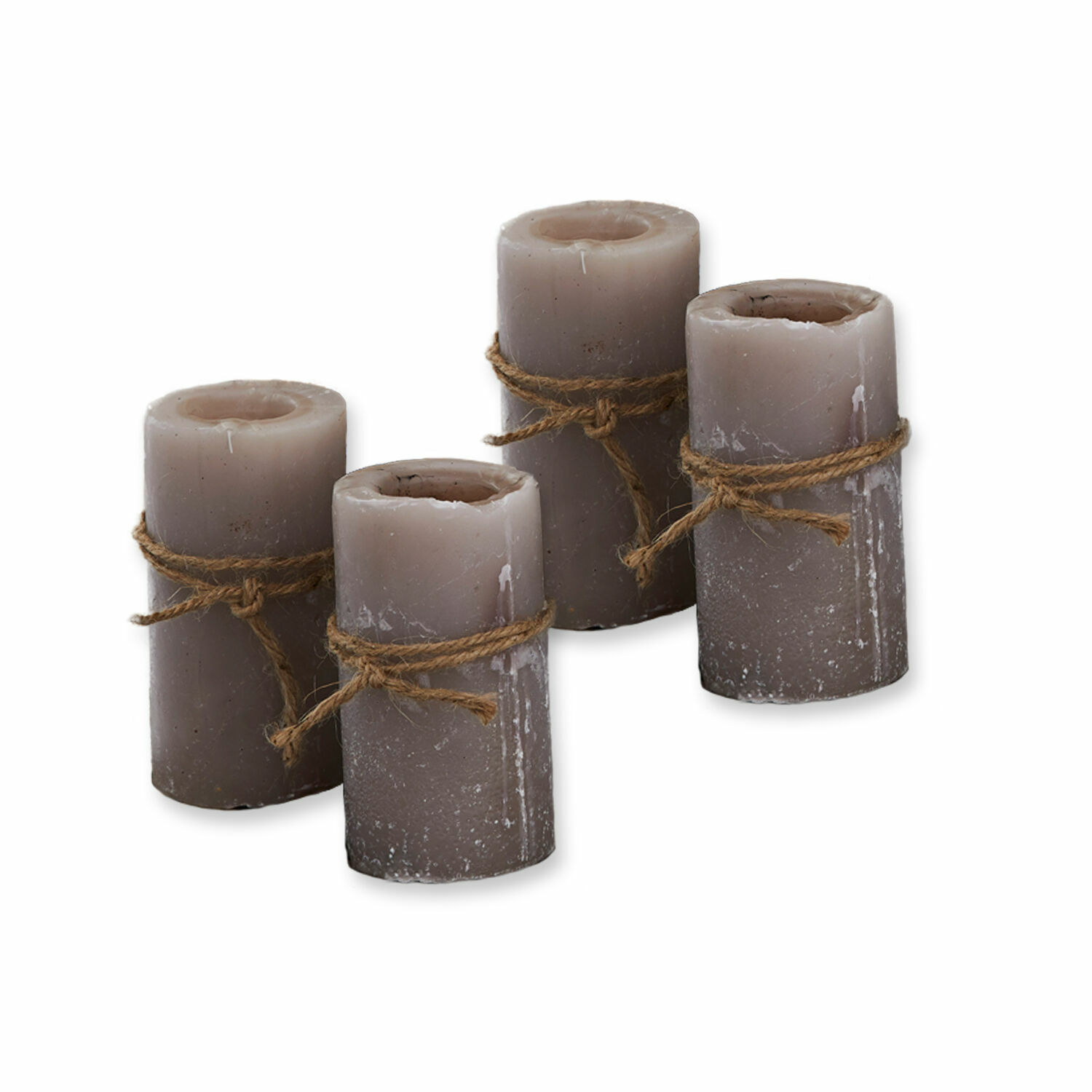 taupe Set van 4 Braga kaarsen in taupekleurig was met decoratief touw, geschikt voor interieurdecoratie