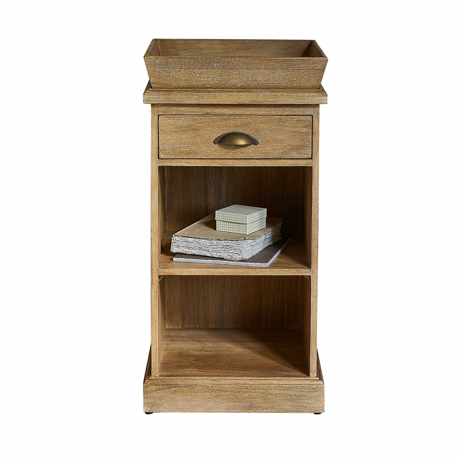 Nachtkastje Montarie Houten kast in natuurlijke kleur met lade en planken voor opslag en decoratie