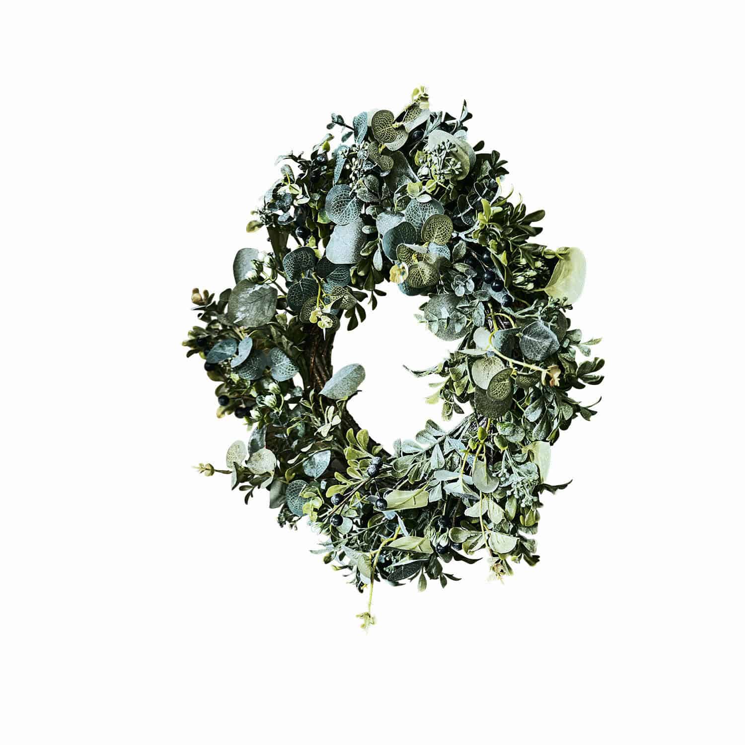 Krans Tobin Decoratieve krans van groene bladeren en bessen, natuurlijk materiaal, wanddecoratie voor thuis