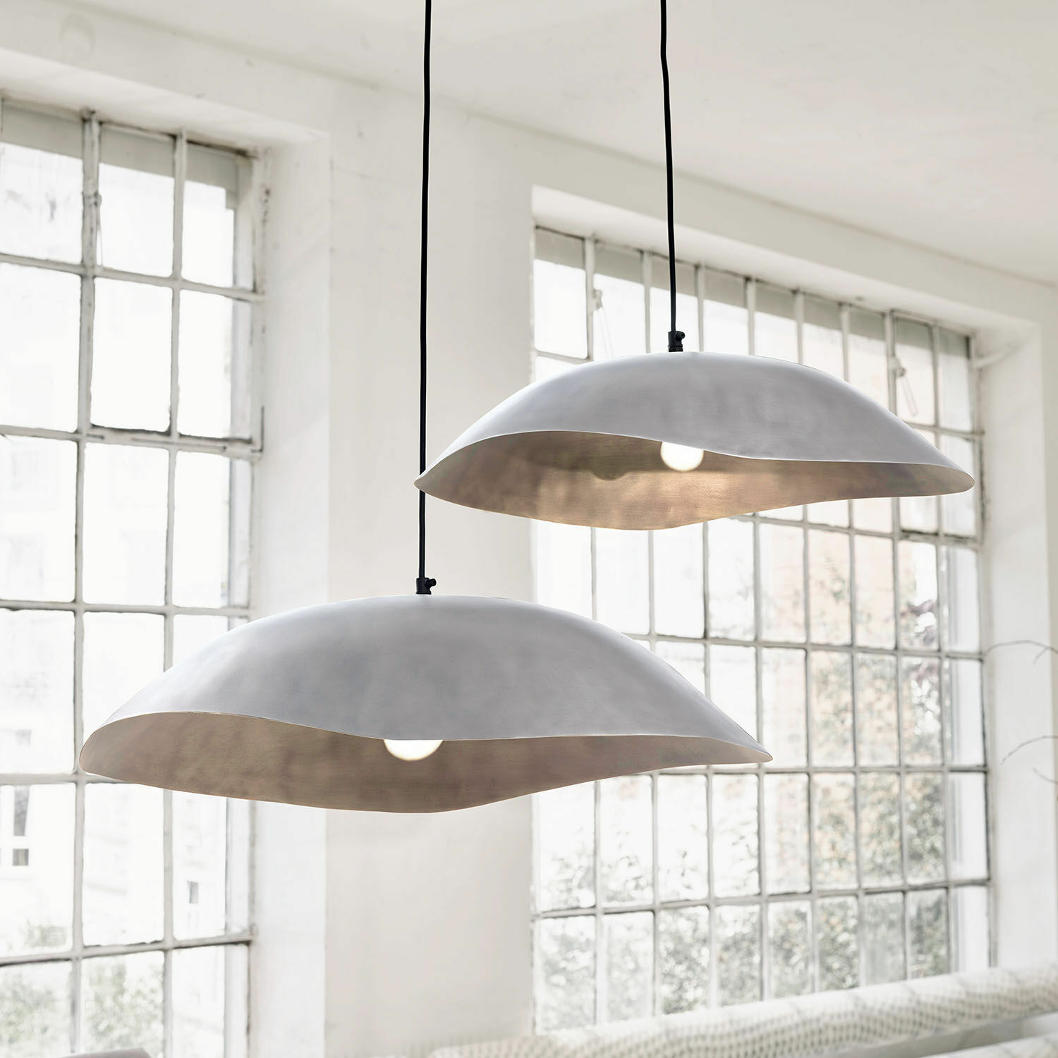 Hanglamp set van 2 Gariés Moderne hanglampen van zilverkleurig metaal, perfect voor een minimalistisch interieur