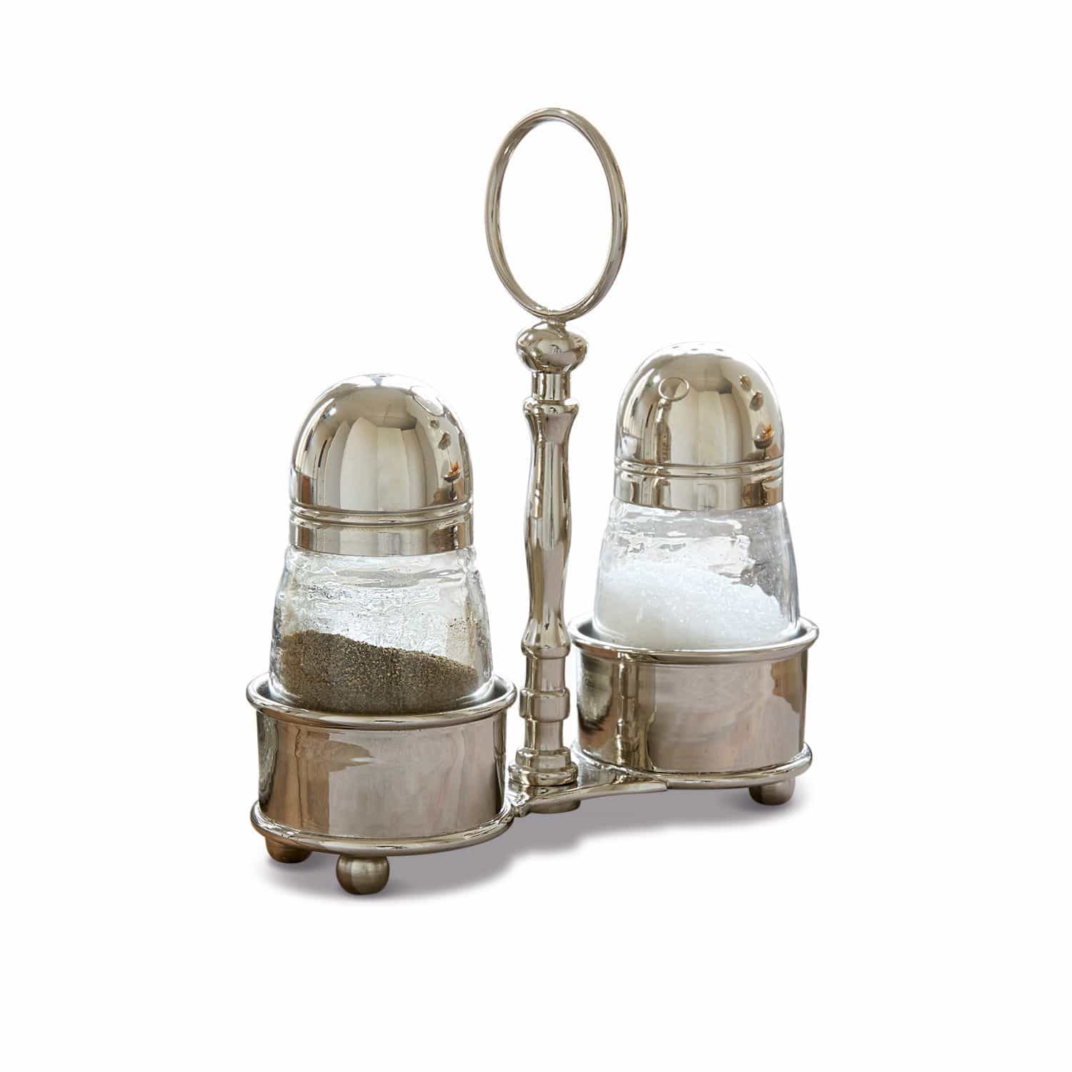 Peper- en zoutstel Beaune Zout- en peperstrooier set van glas met zilverkleurige metalen houder voor keuken