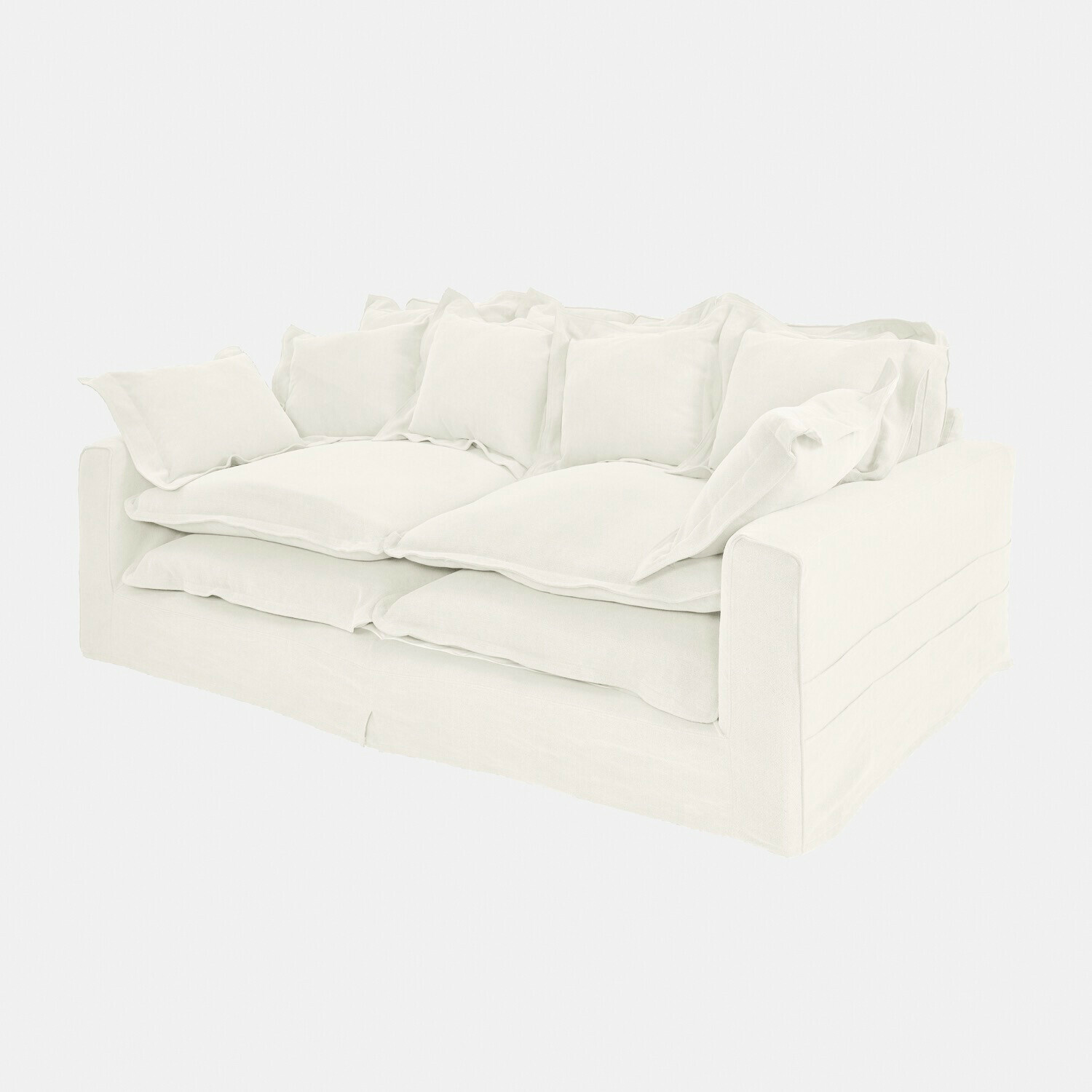Bank Terell Witte stoffen bank met twee kussens, modern en comfortabel meubel voor woonkamer