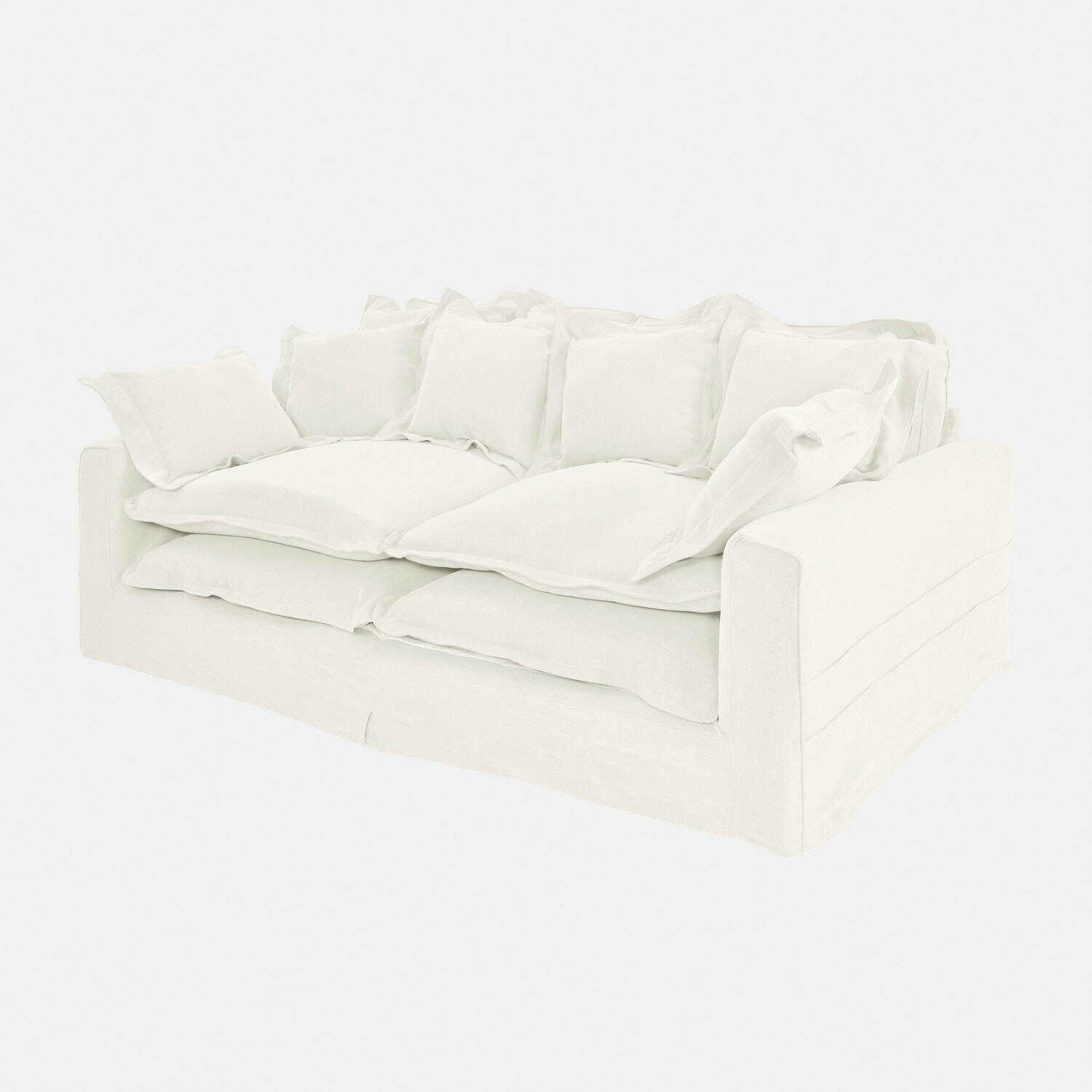 Bank Terell Witte stoffen bank met twee kussens, modern en comfortabel meubel voor woonkamer