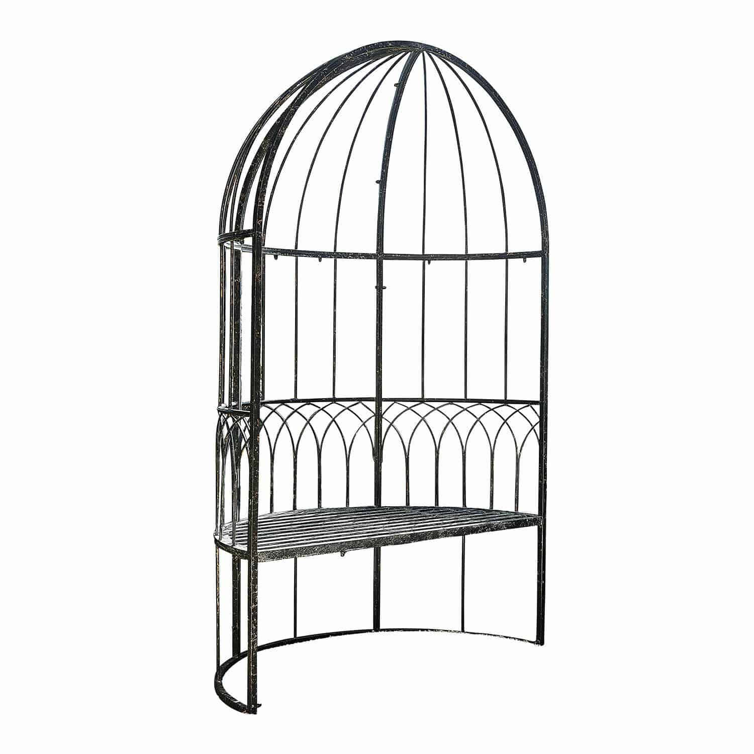 Rivandelle bank van metaal in antiek zwart, decoratief en duurzaam voor tuin