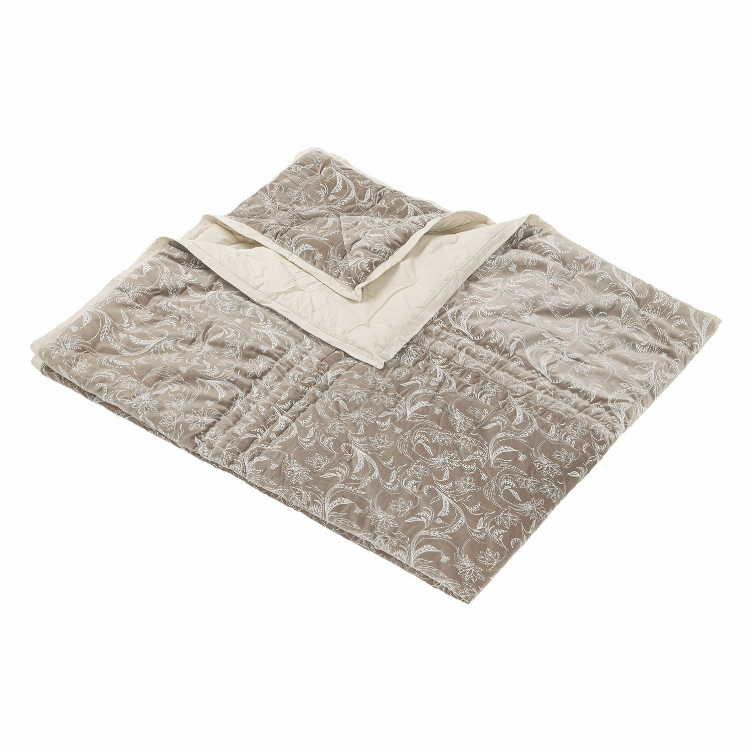Quilt Olicianne Beige gewatteerde sprei met wit bloemenpatroon en effen achterkant, zachte stof voor slaapkamer