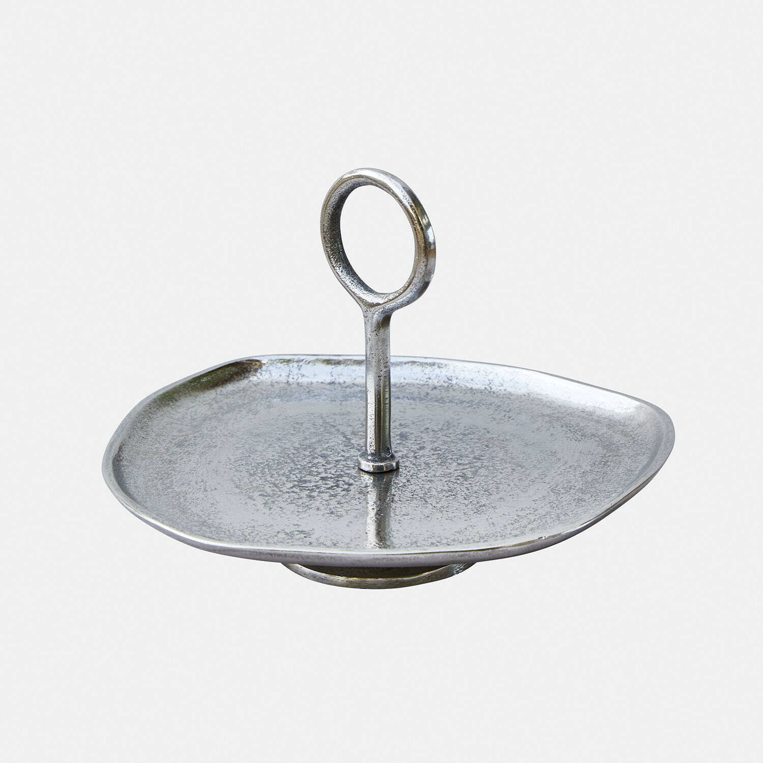 Etagère Aurnis Zilverkleurige metalen schaal met handvat, decoratieve serveerschaal voor hapjes
