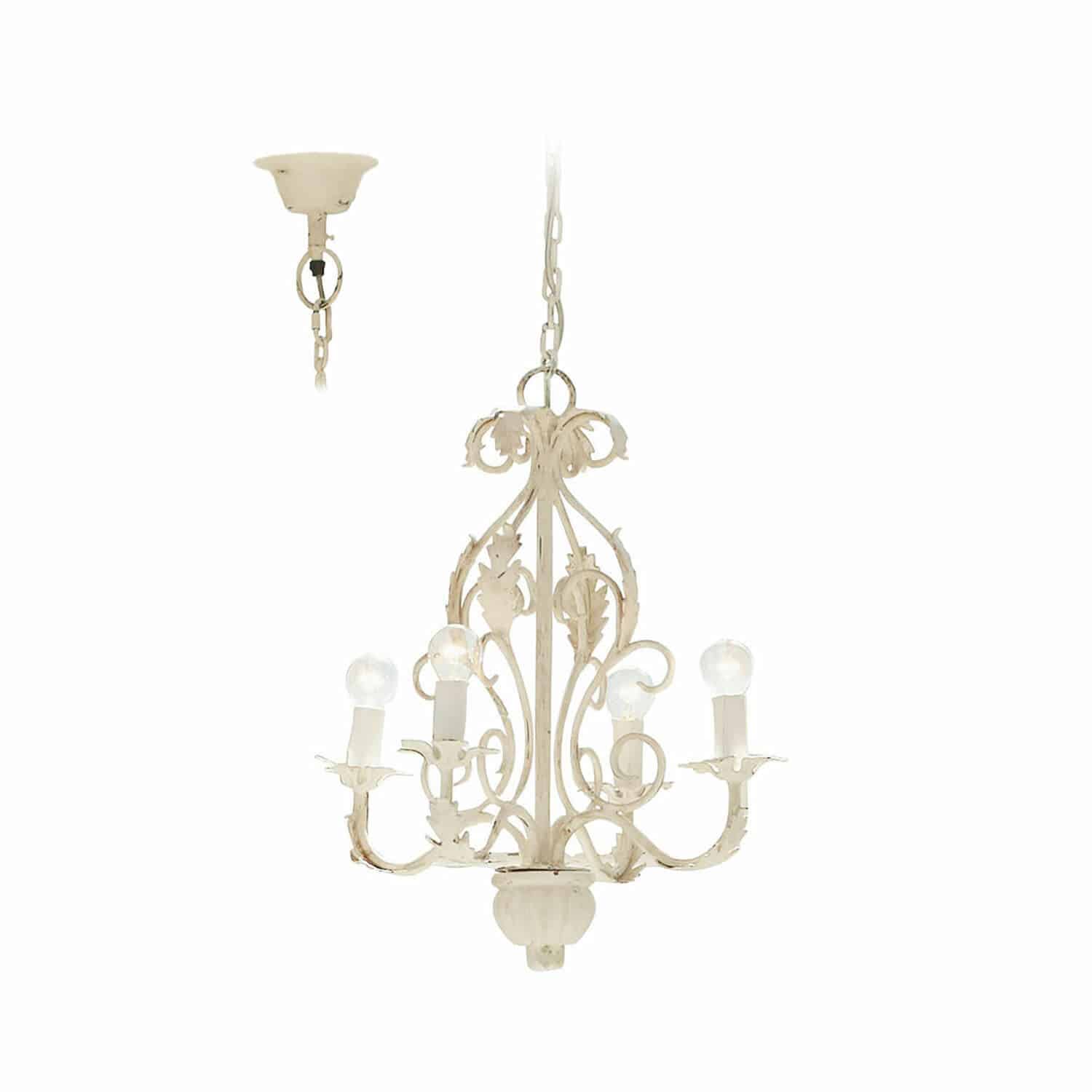 Kroonluchter Assenay Witte metalen kroonluchter met decoratieve bladeren en vier lampen voor interieurdecoratie
