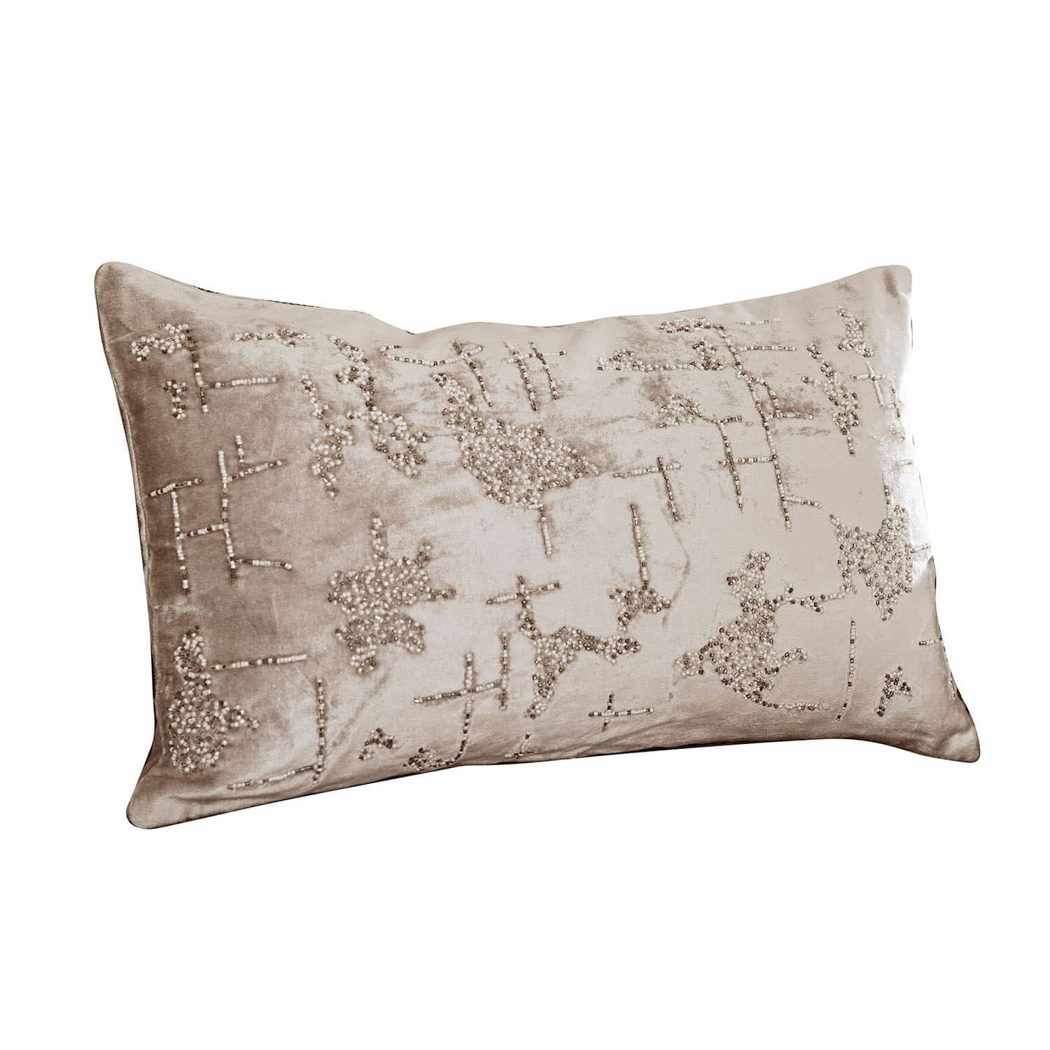 Kussenhoes Malencio Beige fluwelen sierkussen met kralenpatroon, elegante woondecoratie